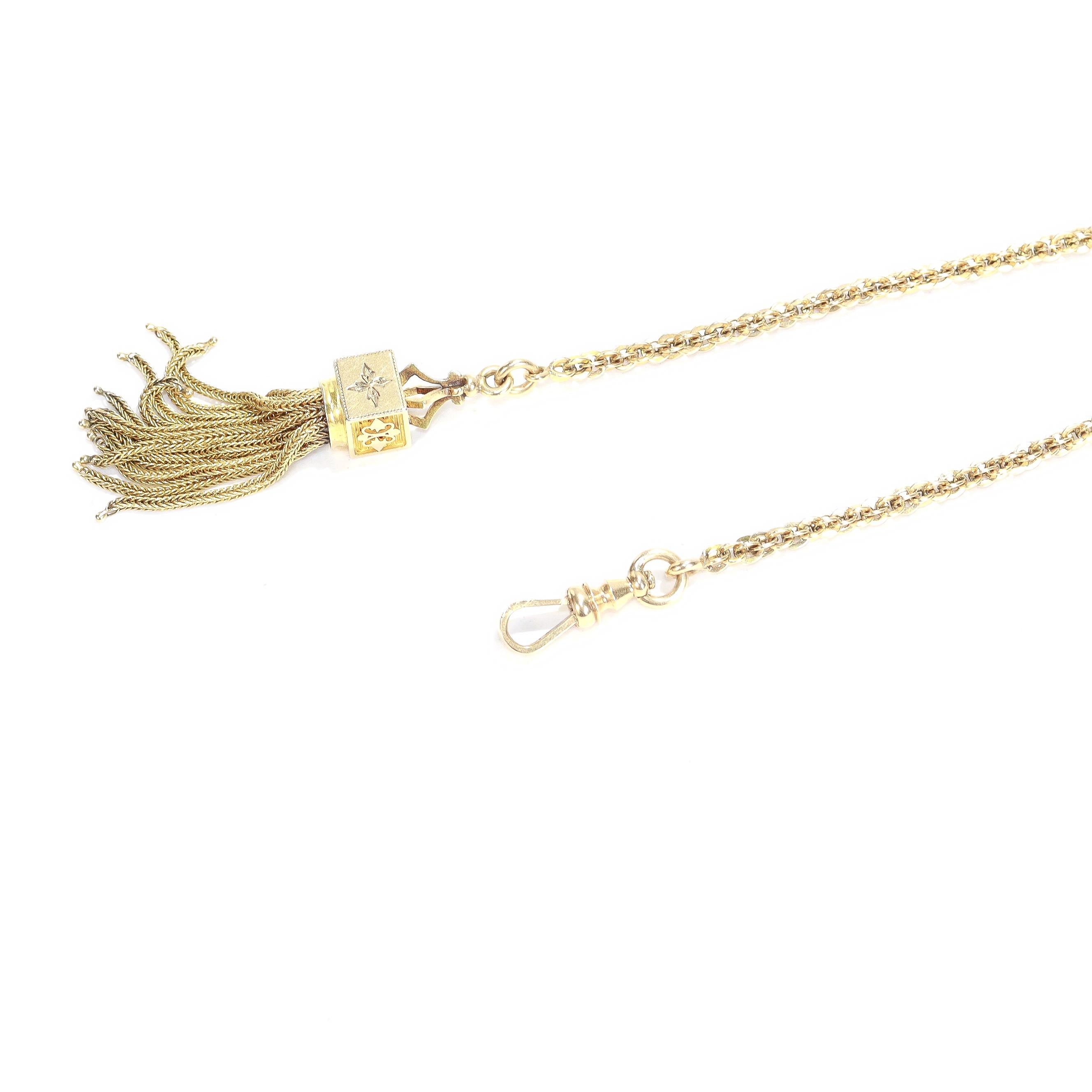 Antica collana vittoriana con catena Leontine in oro 14k e scivolo rettangolare in vendita 8