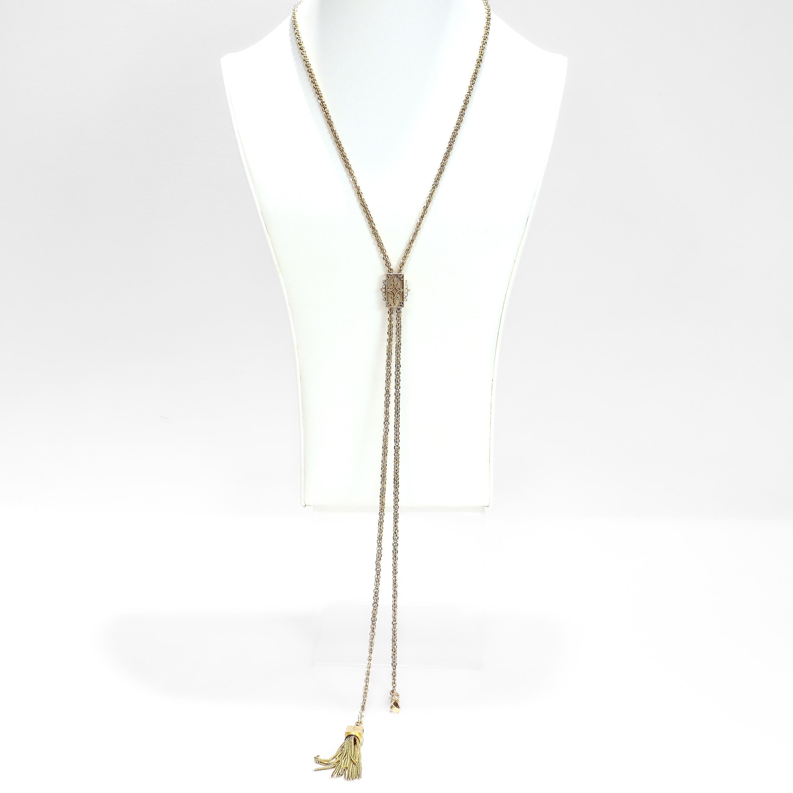 Antica collana vittoriana con catena Leontine in oro 14k e scivolo rettangolare in vendita 3