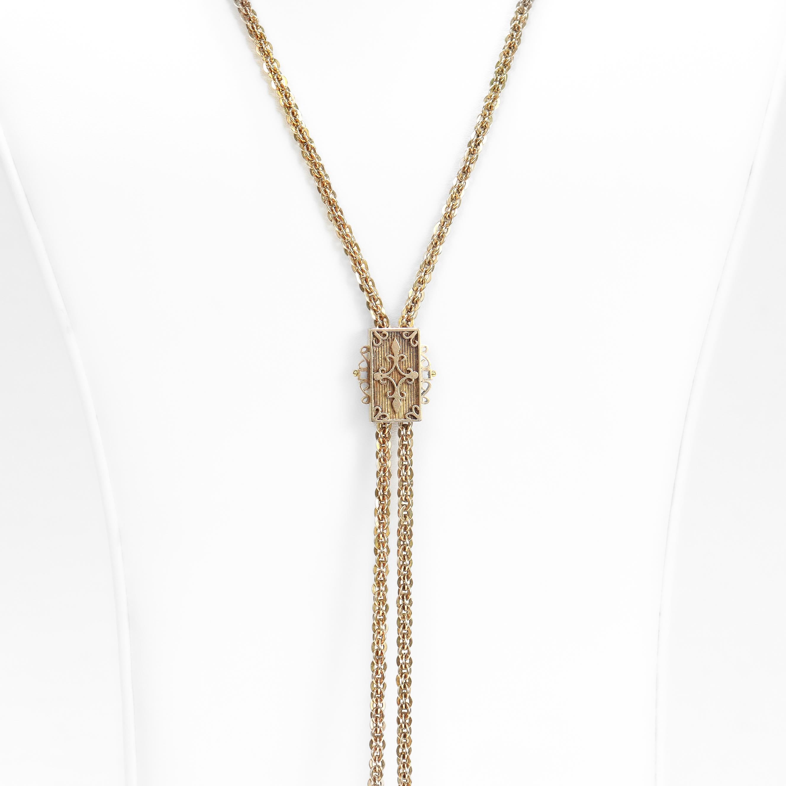 Antica collana vittoriana con catena Leontine in oro 14k e scivolo rettangolare in vendita 4