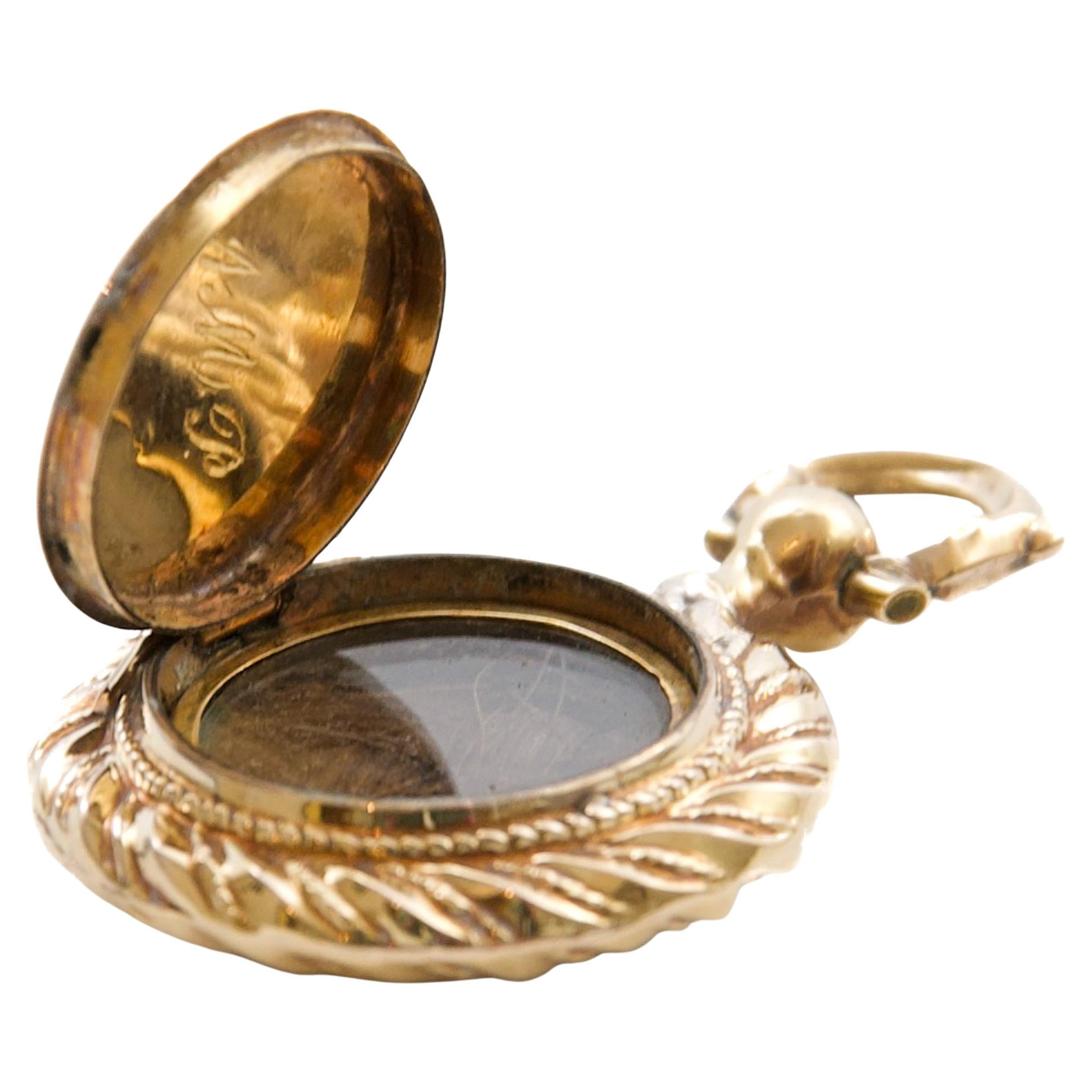 Antique Victorian 14K Gold Locket Pendant with Woven Hair, Memorial Jewelry