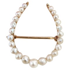 Antique Victorien  Broche en or 14K avec perles Lucky Horseshoe