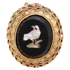 Antique Victorian 14K Gold Micromosaic Bird Pendant or Charm for a Bracelet