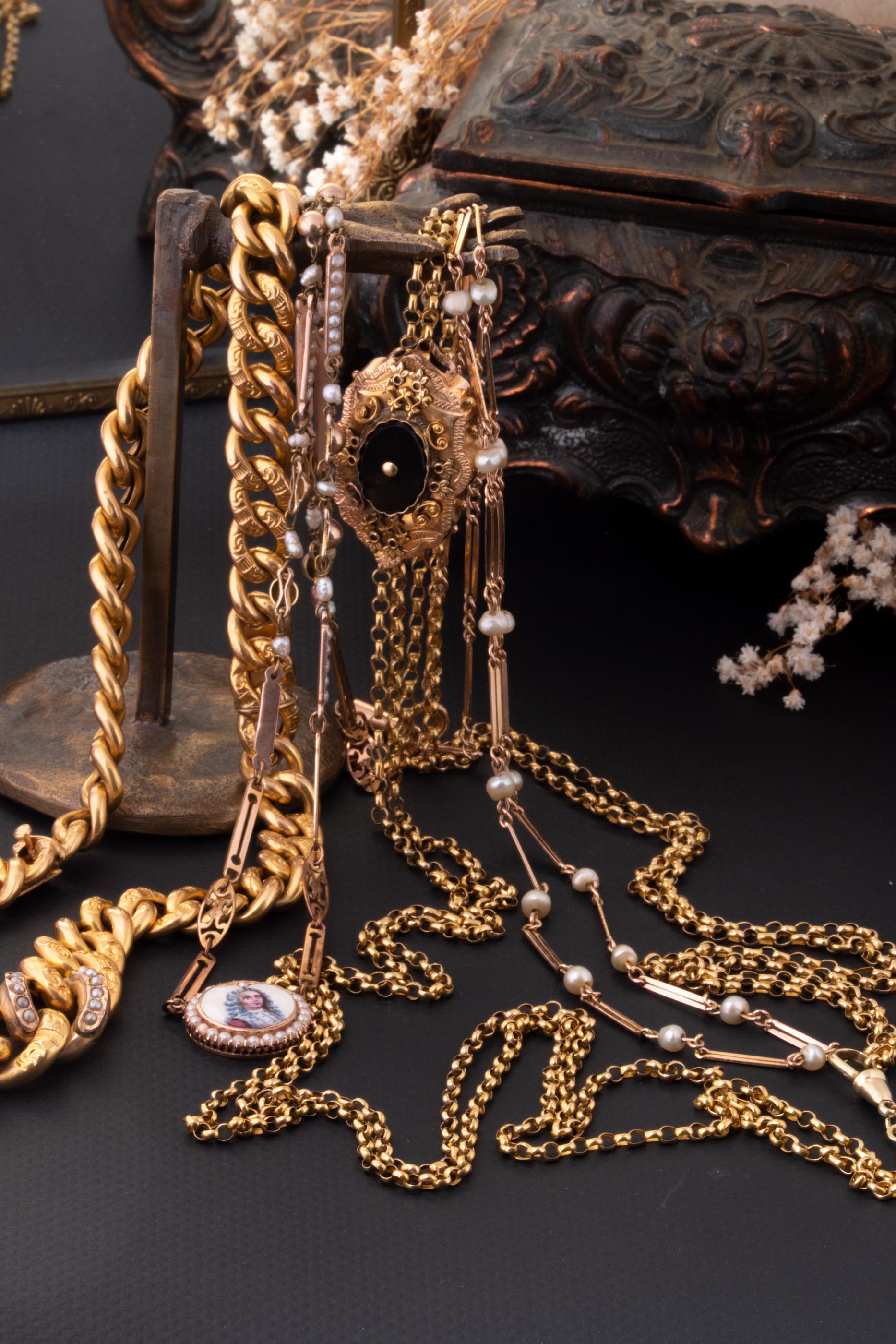 Antique Victorian 14K Gold Muff Chain, Antique Gold Slider Chain 5