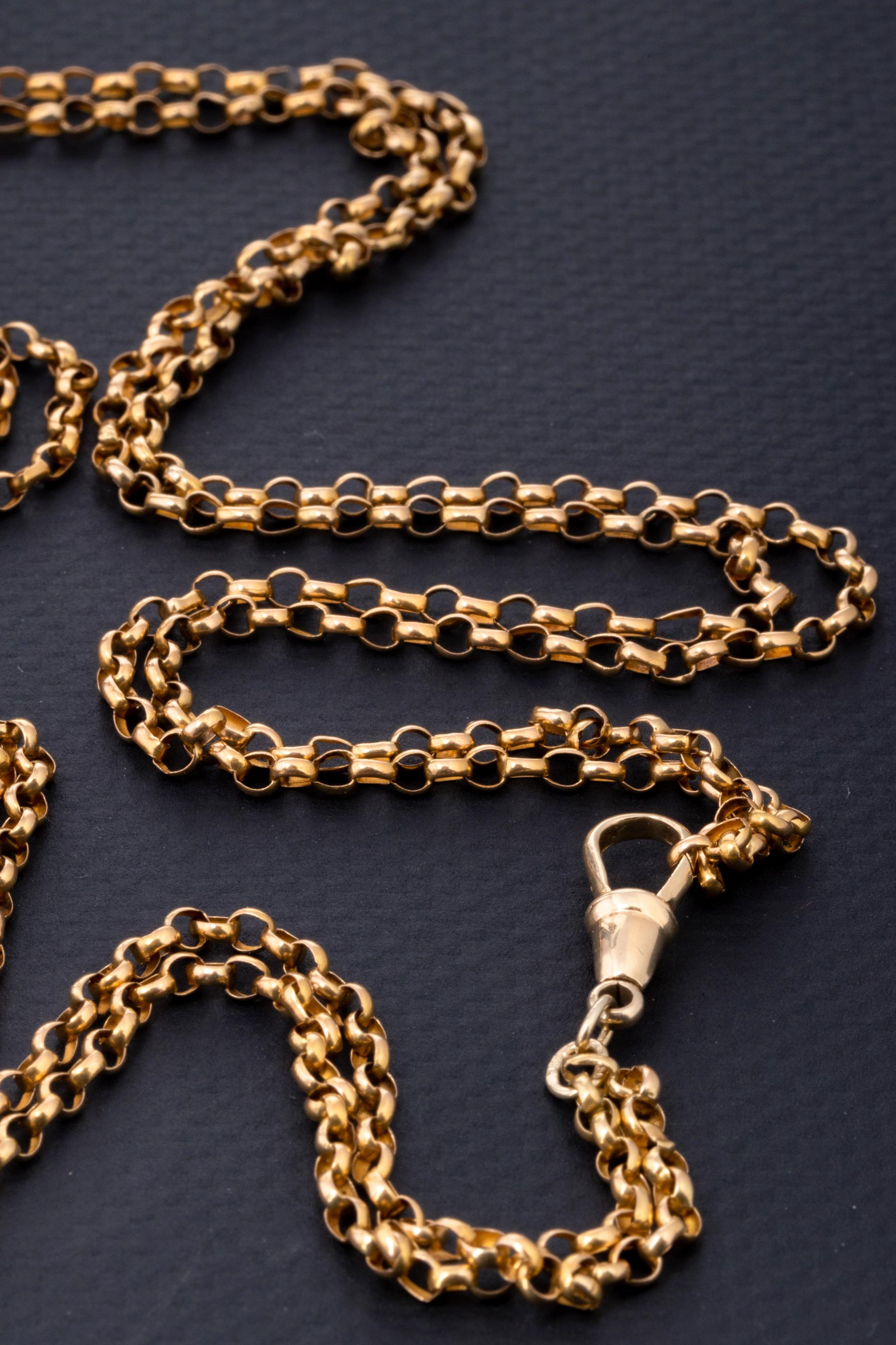 Women's Antique Victorian 14K Gold Muff Chain, Antique Gold Slider Chain