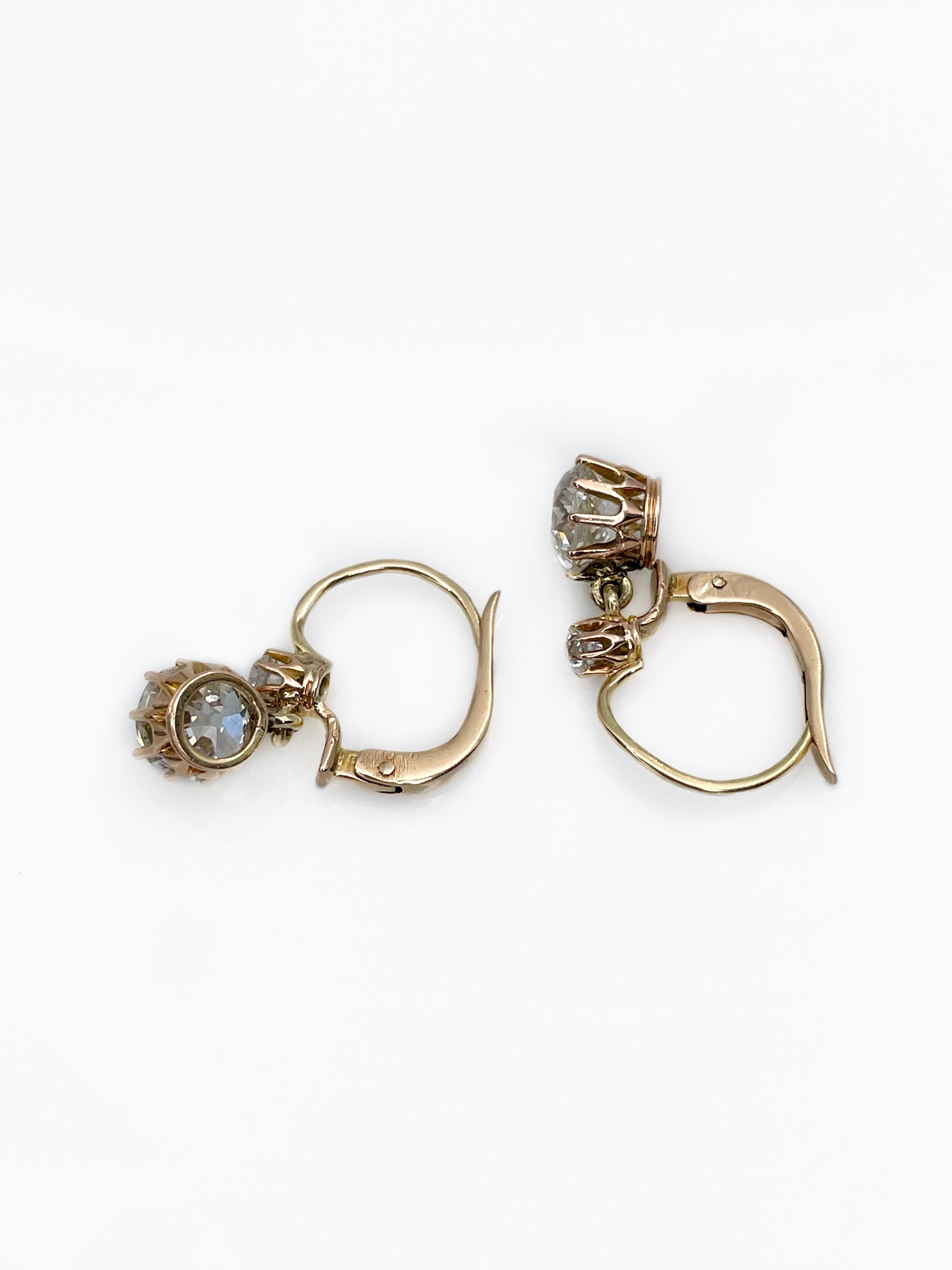 Women's or Men's Antique Victorian 14K Gold Old Cut 2.30ct Diamond Dormeuse Earrings
