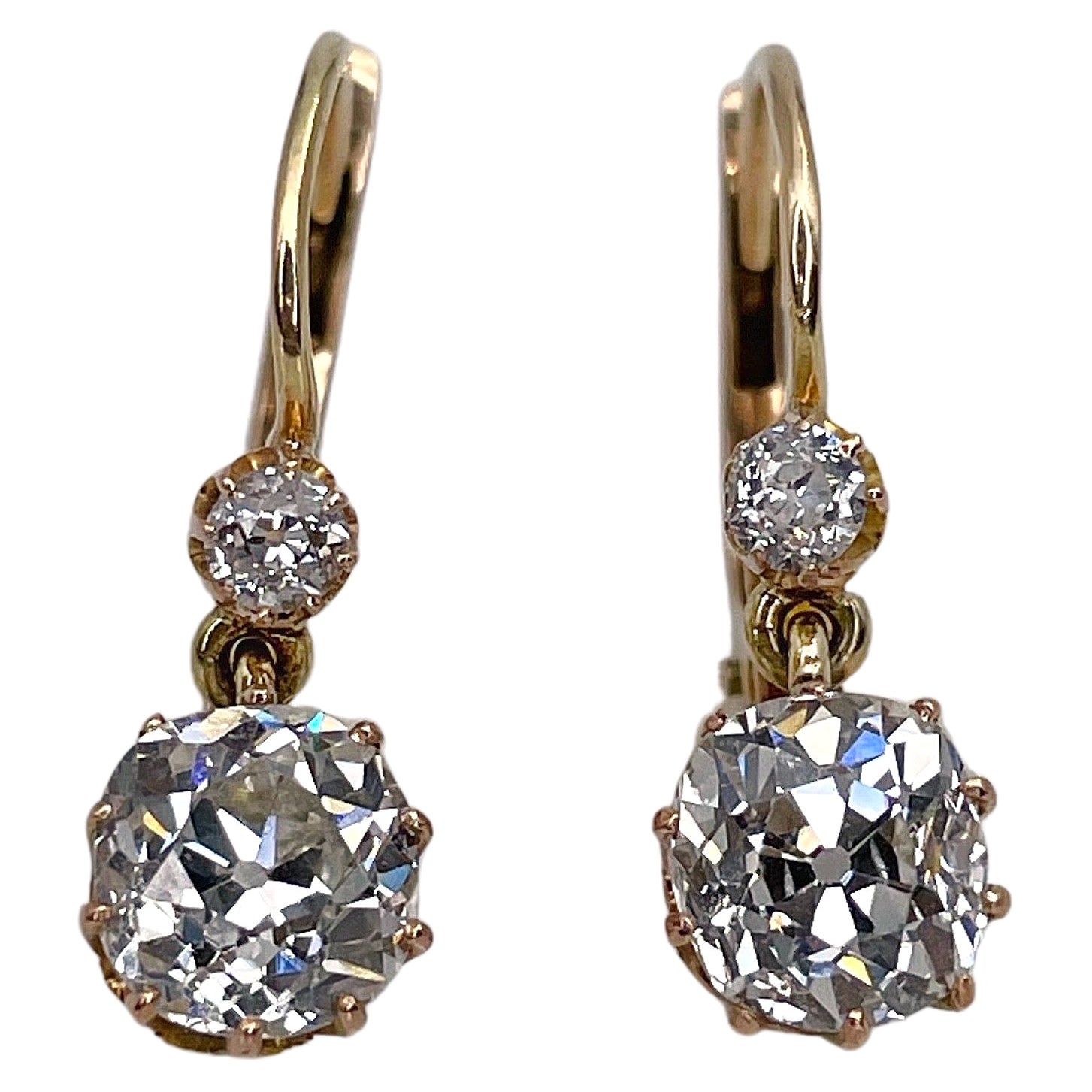 Antike viktorianische 14K Gold Altschliff 2::30ct Diamant Dormeuse Ohrringe