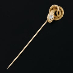 Antique Victorian 14k Gold Old Diamond Coiled Detailed Textured Snake Stick Pin