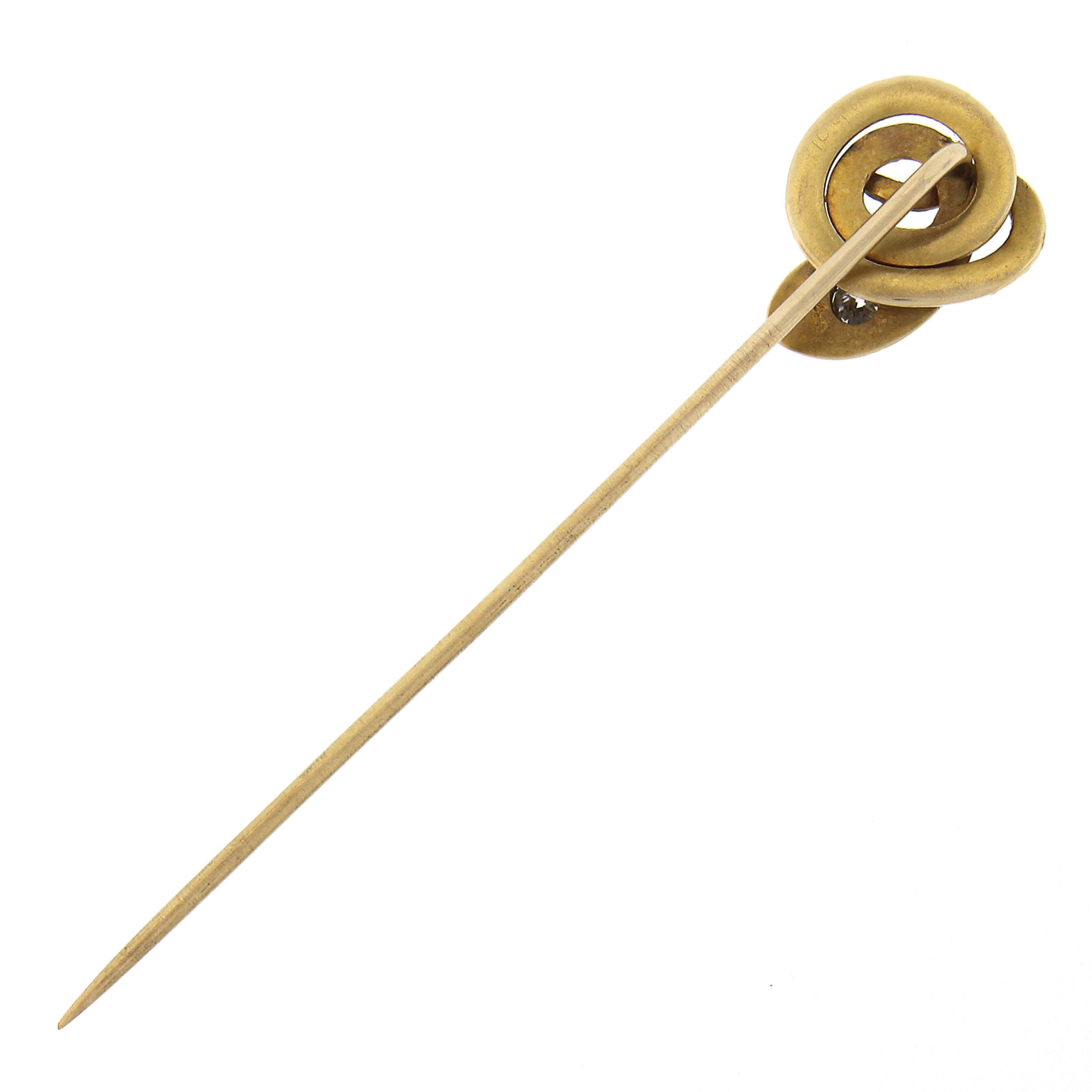 Old European Cut Antique Victorian 14k Gold Old Diamond Coiled Detailed Textured Snake Stick Pin