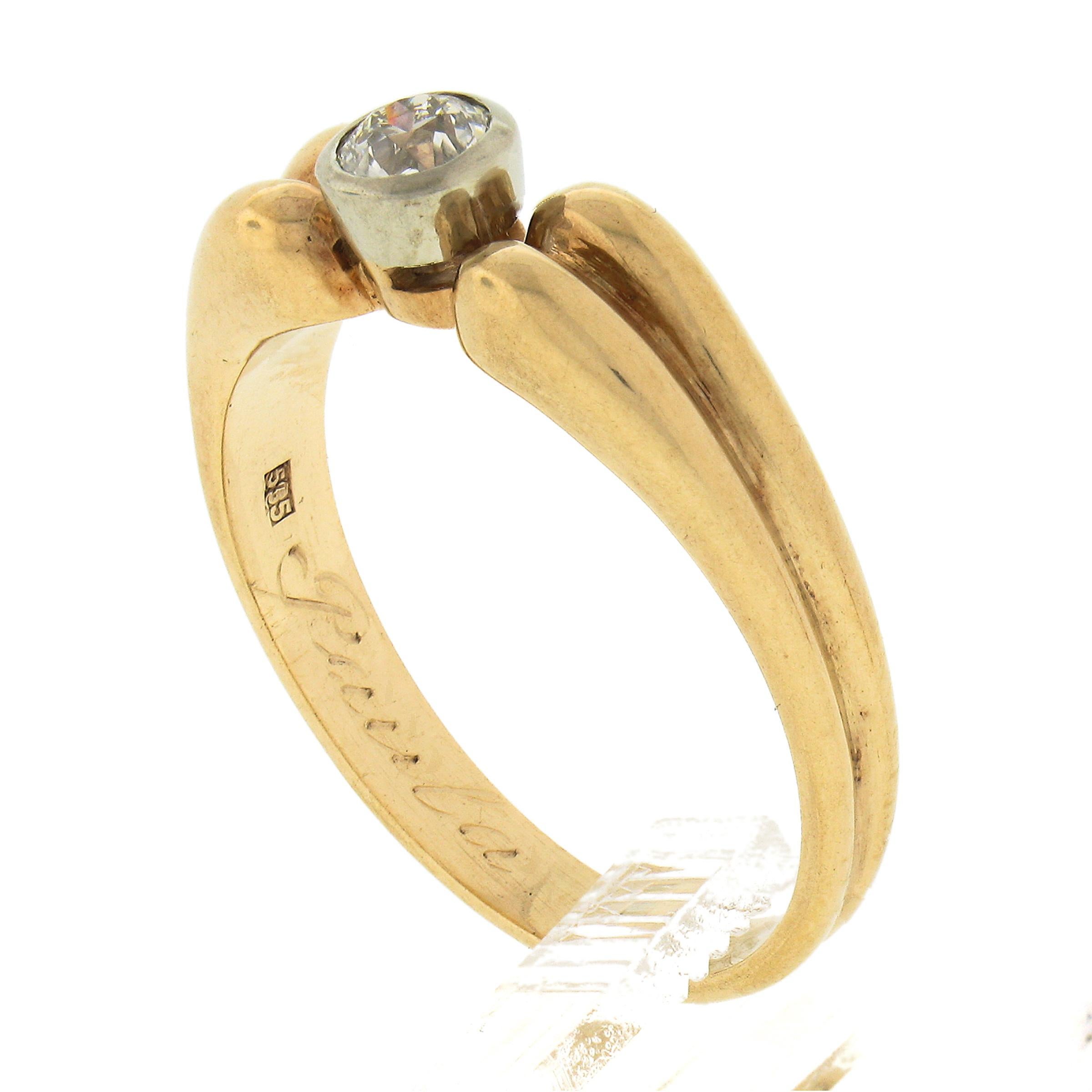 Antique Victorian 14K Gold Old European Diamond Solitaire Ring w/ Grooved Sides For Sale 4