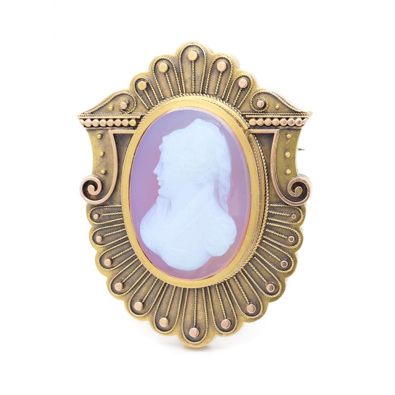 Broche Camée Portrait Rose - Laiton, Occasion, Style Cabochon