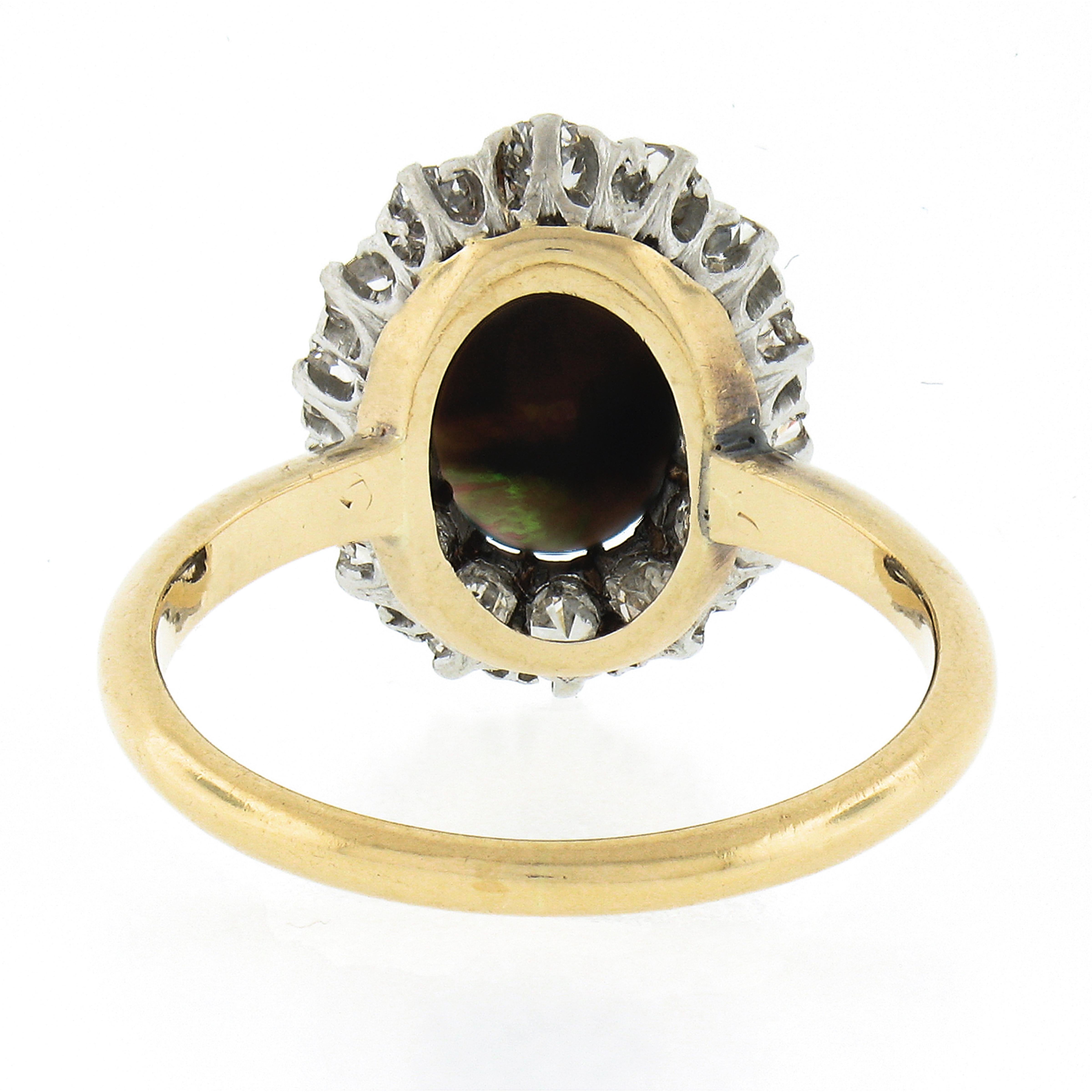 Women's Antique Victorian 14K Gold Plat Oval Grey Opal 0.70ct Old Mine Diamond Halo Ring