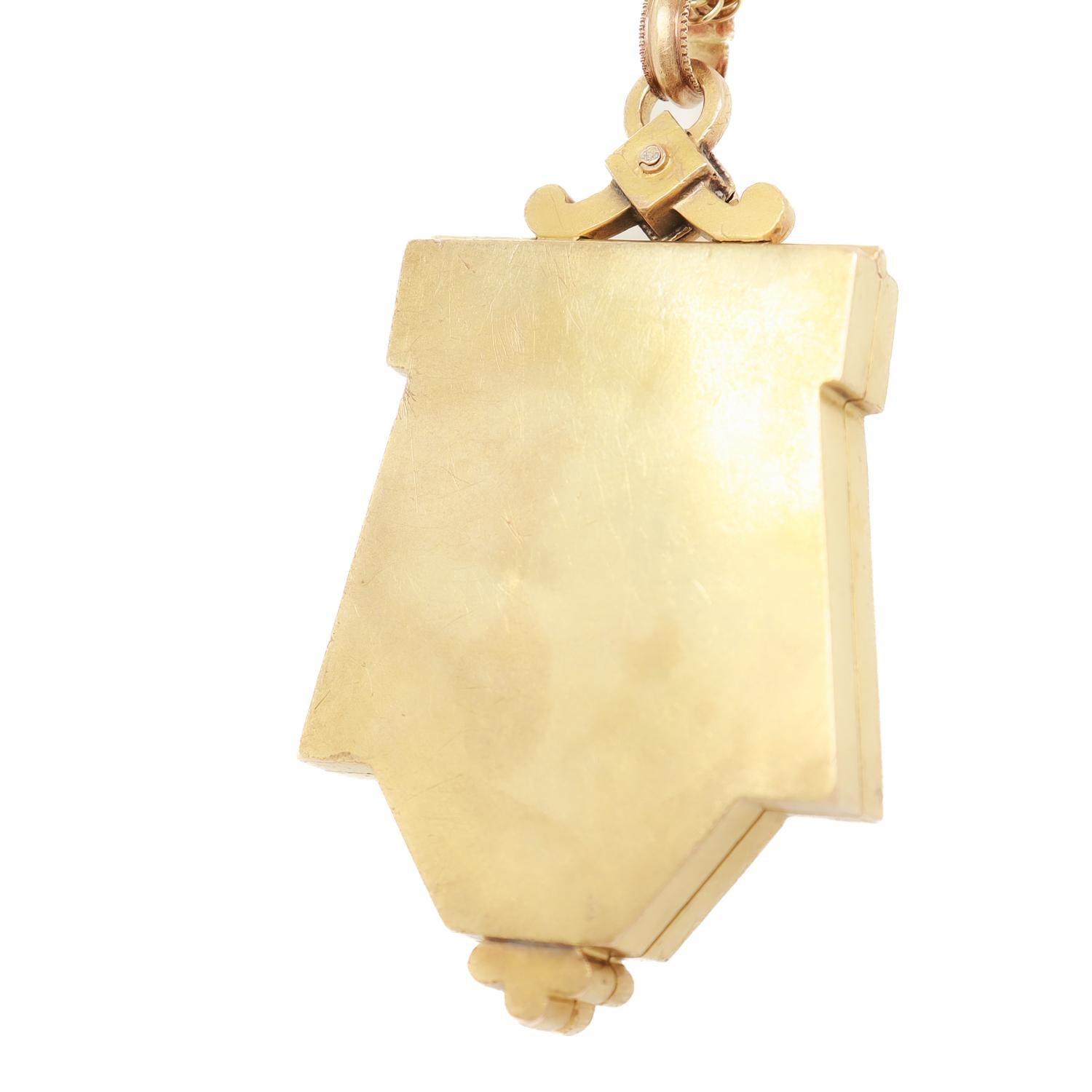 Pendentif victorien ancien en or 14 carats, porcelaine et émail d'après Fontenay en vente 10