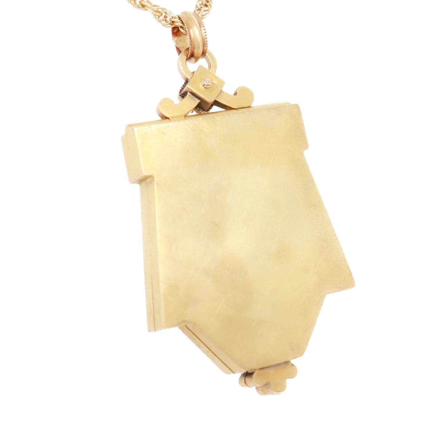 Pendentif victorien ancien en or 14 carats, porcelaine et émail d'après Fontenay en vente 11