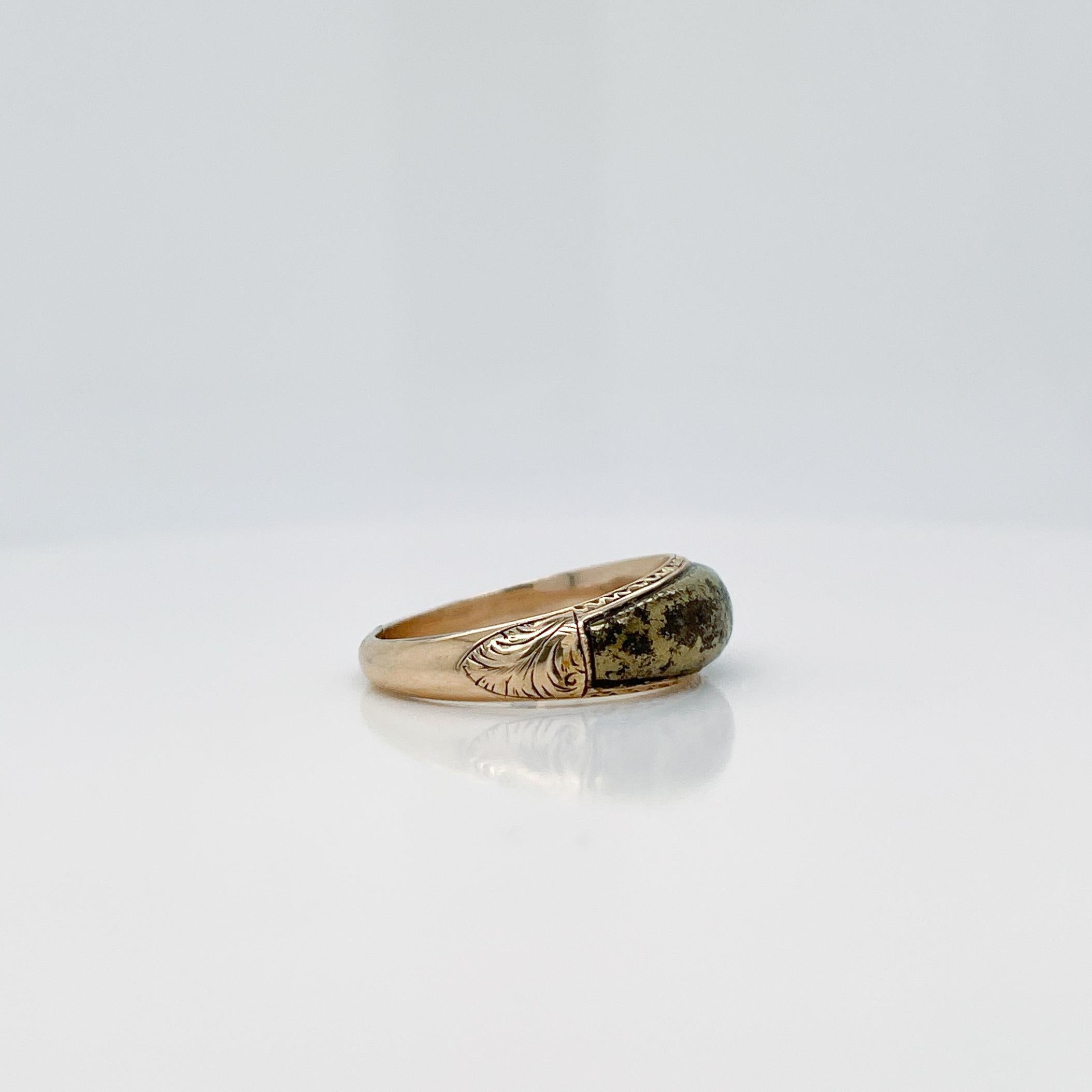 Antique Victorian 14K Gold & Pyrite or Gold Quartz Signet / Band Ring For Sale 2