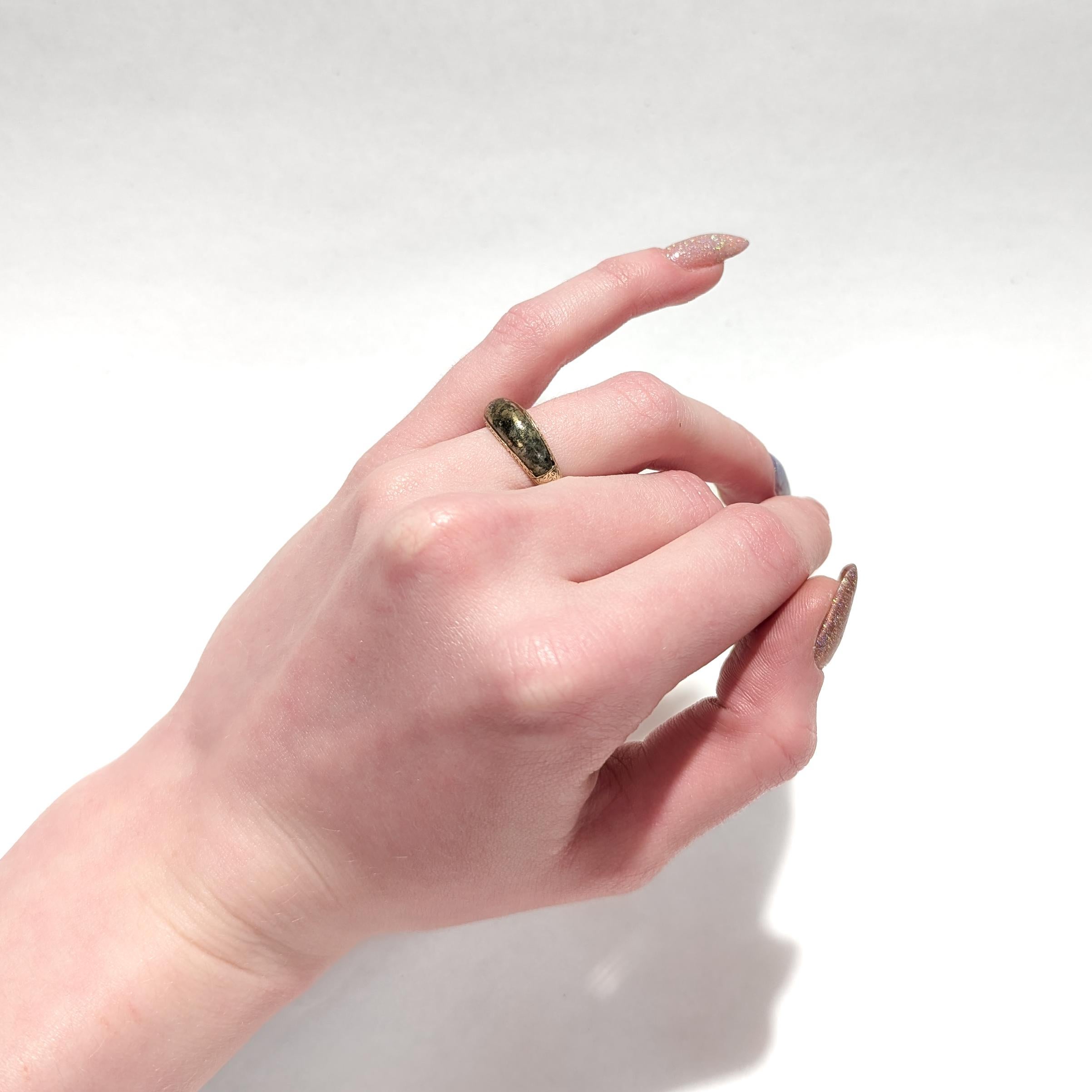 Antique Victorian 14K Gold & Pyrite or Gold Quartz Signet / Band Ring For Sale 9