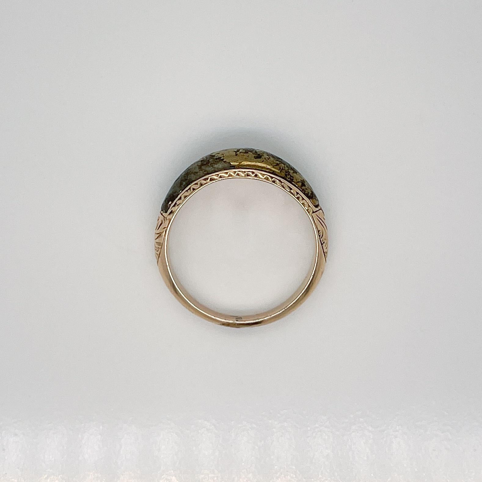 Antiker viktorianischer 14K Gold & Pyrit oder Gold Quarz Siegel / Band Ring (Cabochon) im Angebot