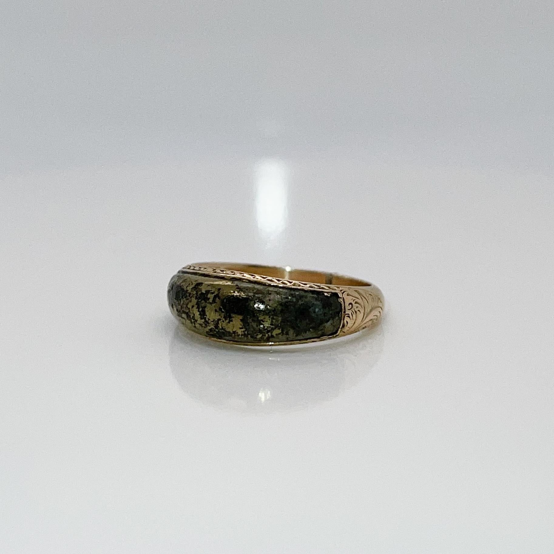Cabochon Antique Victorian 14K Gold & Pyrite or Gold Quartz Signet / Band Ring For Sale