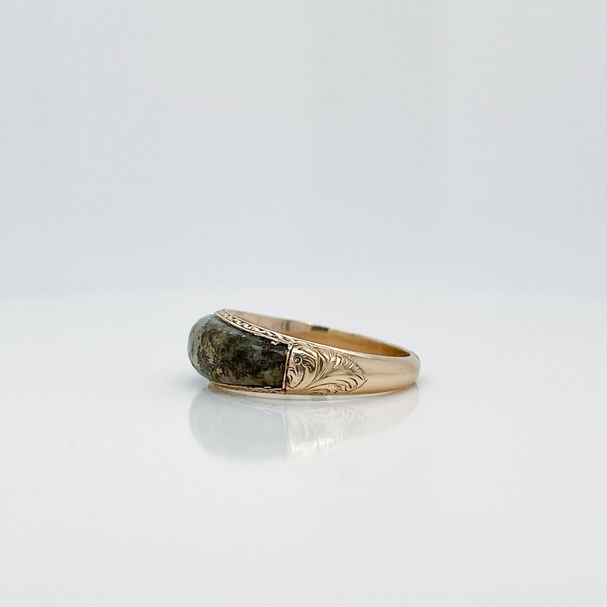 Antique Victorian 14K Gold & Pyrite or Gold Quartz Signet / Band Ring In Good Condition For Sale In Philadelphia, PA