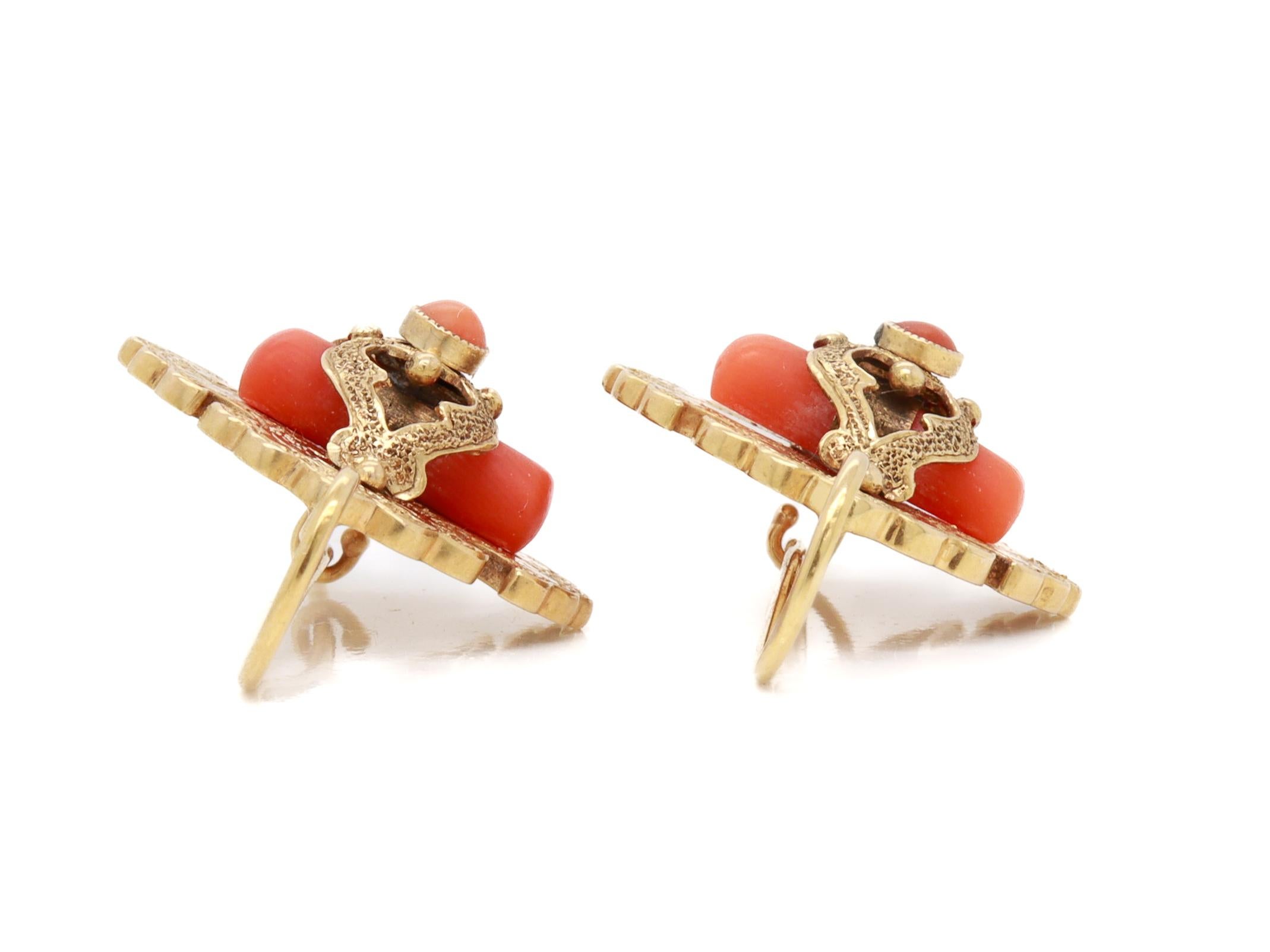 Antique Victorian 14k Gold & Red Coral Earrings For Sale 5