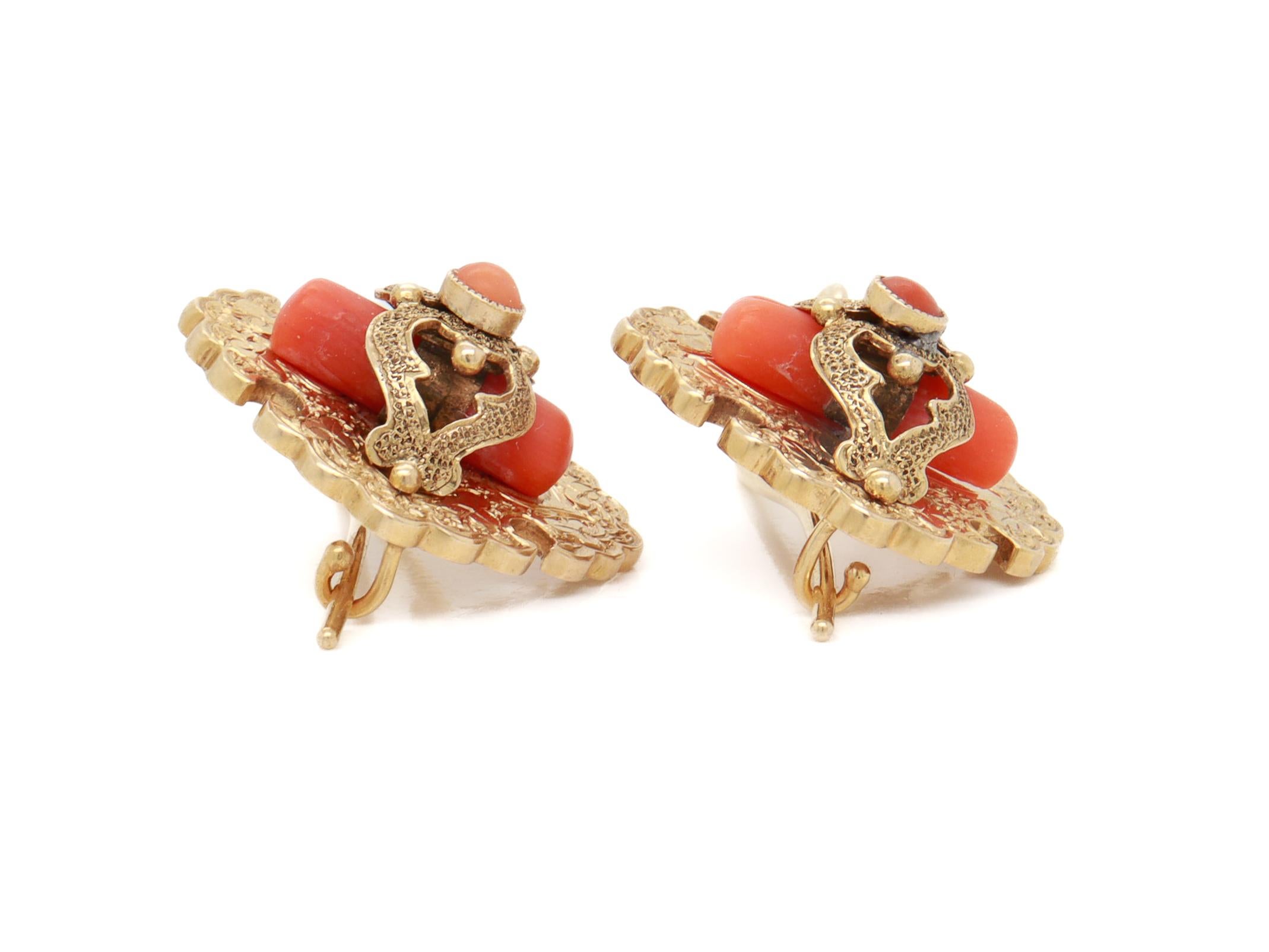 Antique Victorian 14k Gold & Red Coral Earrings For Sale 7