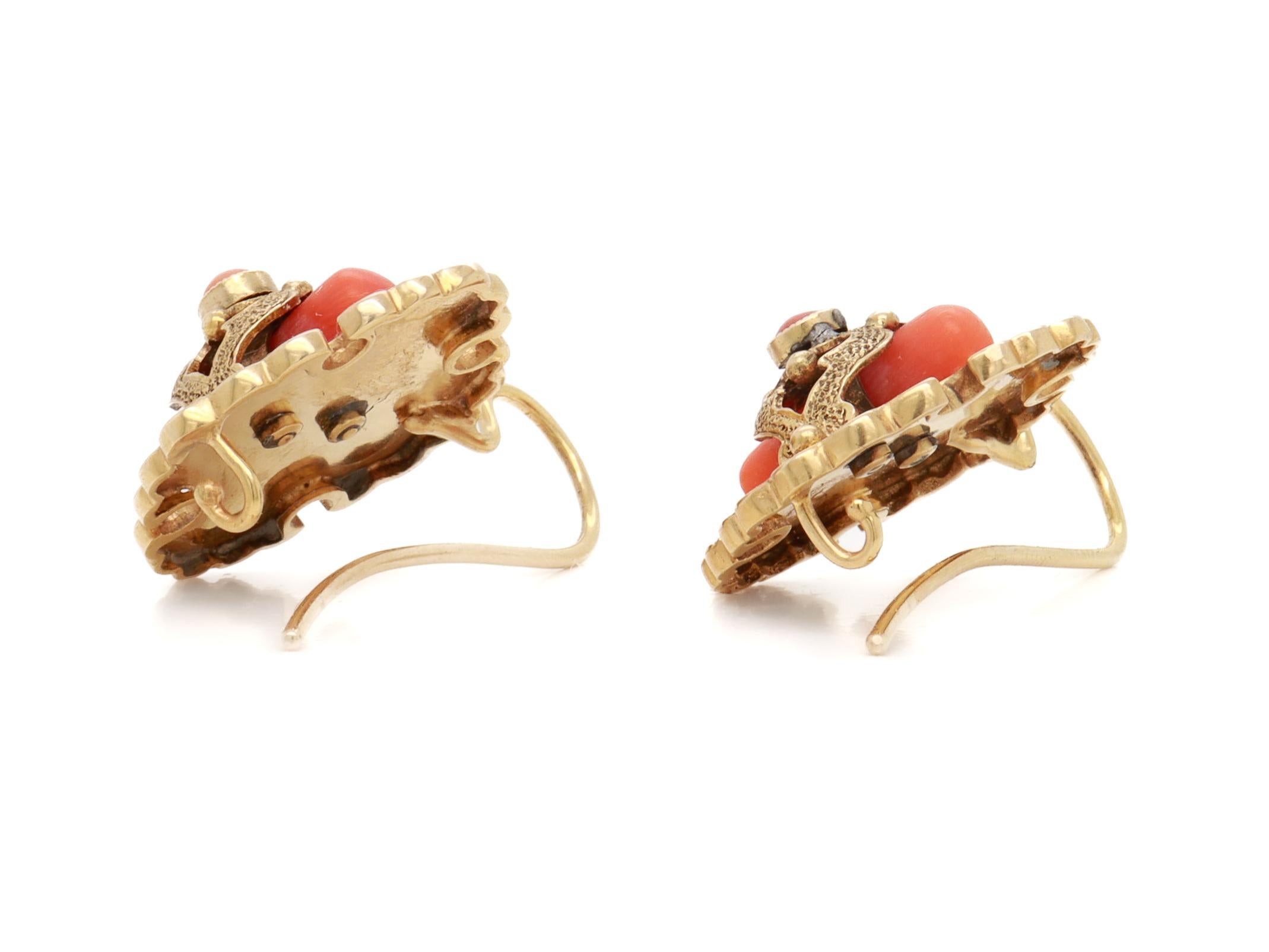 Antique Victorian 14k Gold & Red Coral Earrings For Sale 8