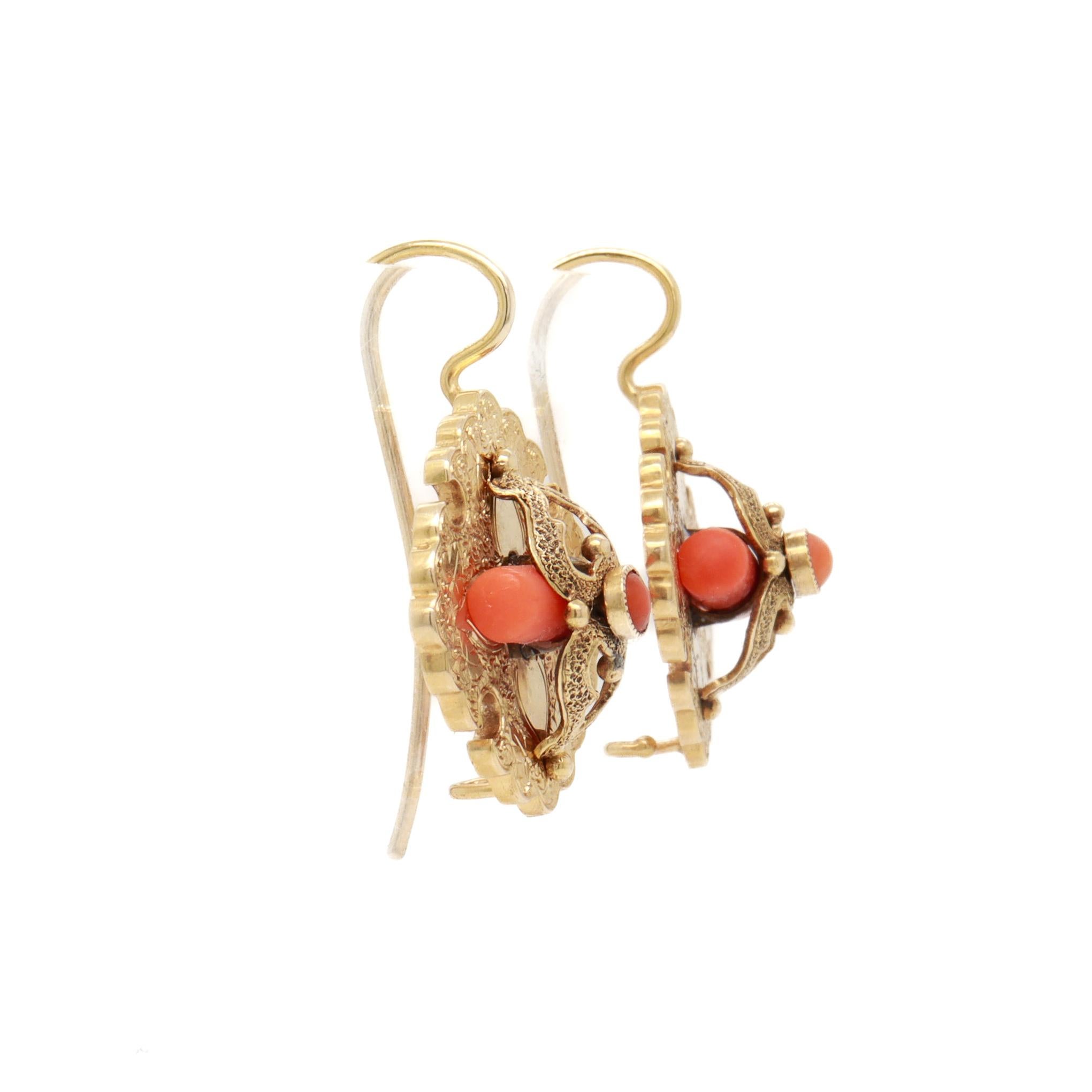 Antique Victorian 14k Gold & Red Coral Earrings For Sale 2