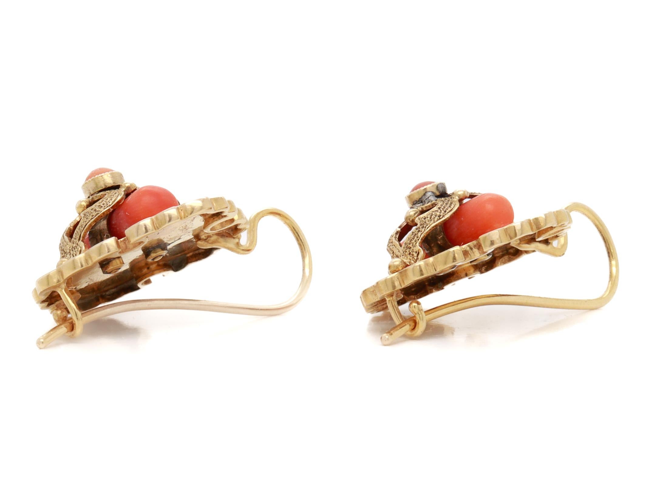 Antique Victorian 14k Gold & Red Coral Earrings For Sale 3