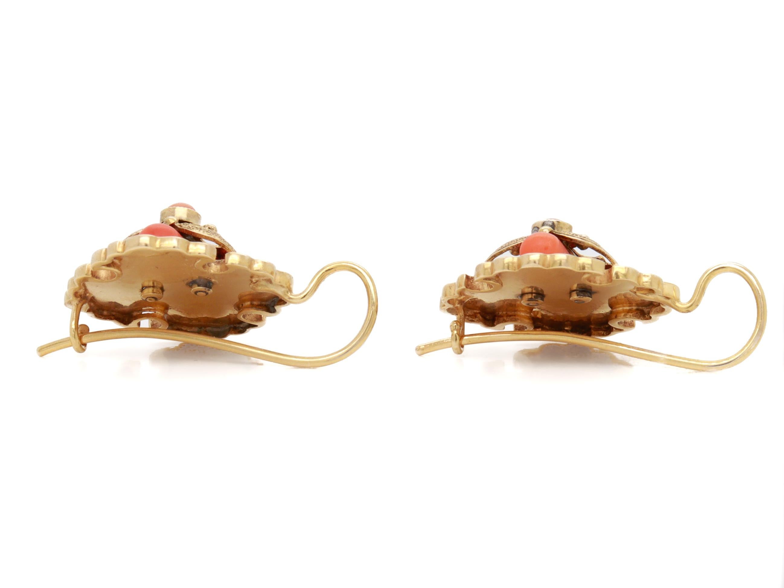 Antique Victorian 14k Gold & Red Coral Earrings For Sale 4