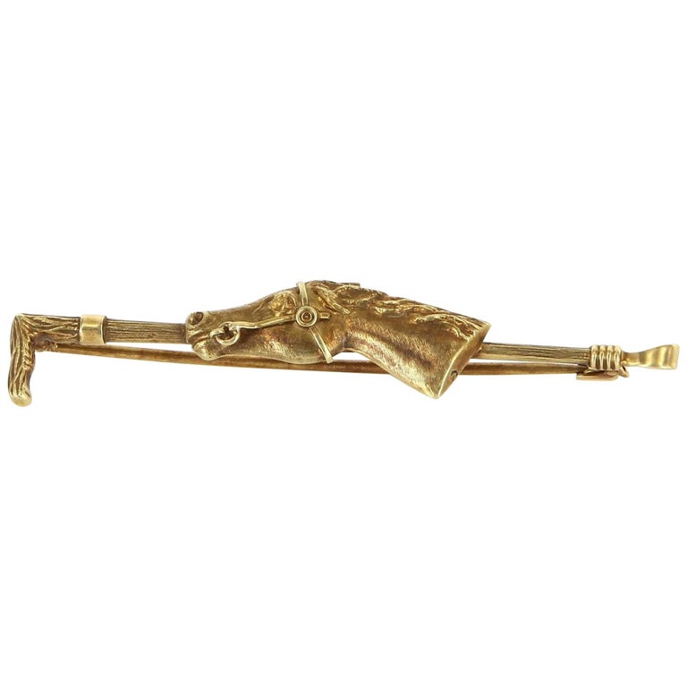 Antique Victorian 14k Gold Riding Horse Crop Whip Brooch Vintage Estate  Jewelry at 1stDibs