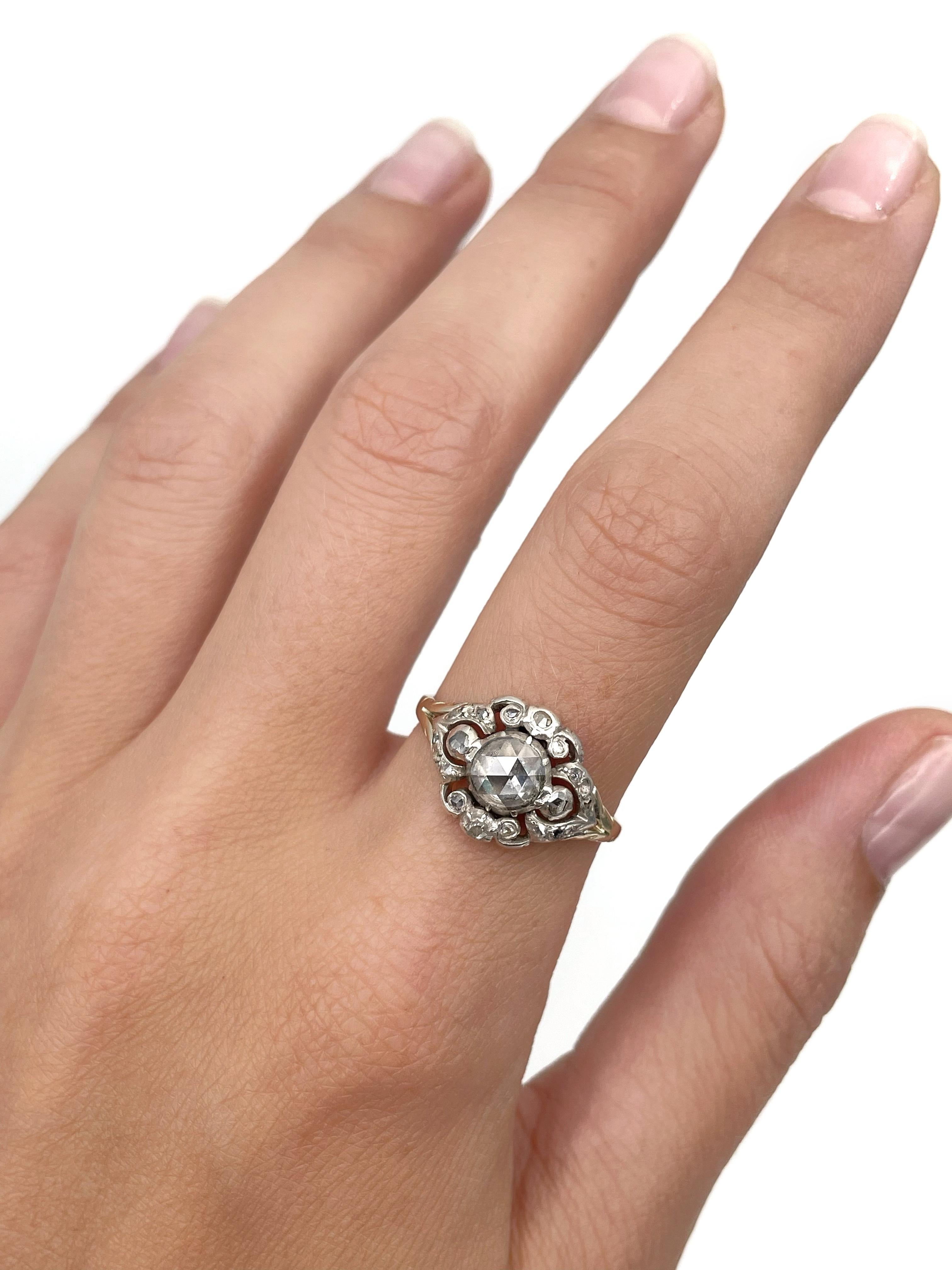 Antique Victorian 14K Gold Rose Cut Diamond Engagement Ring 2