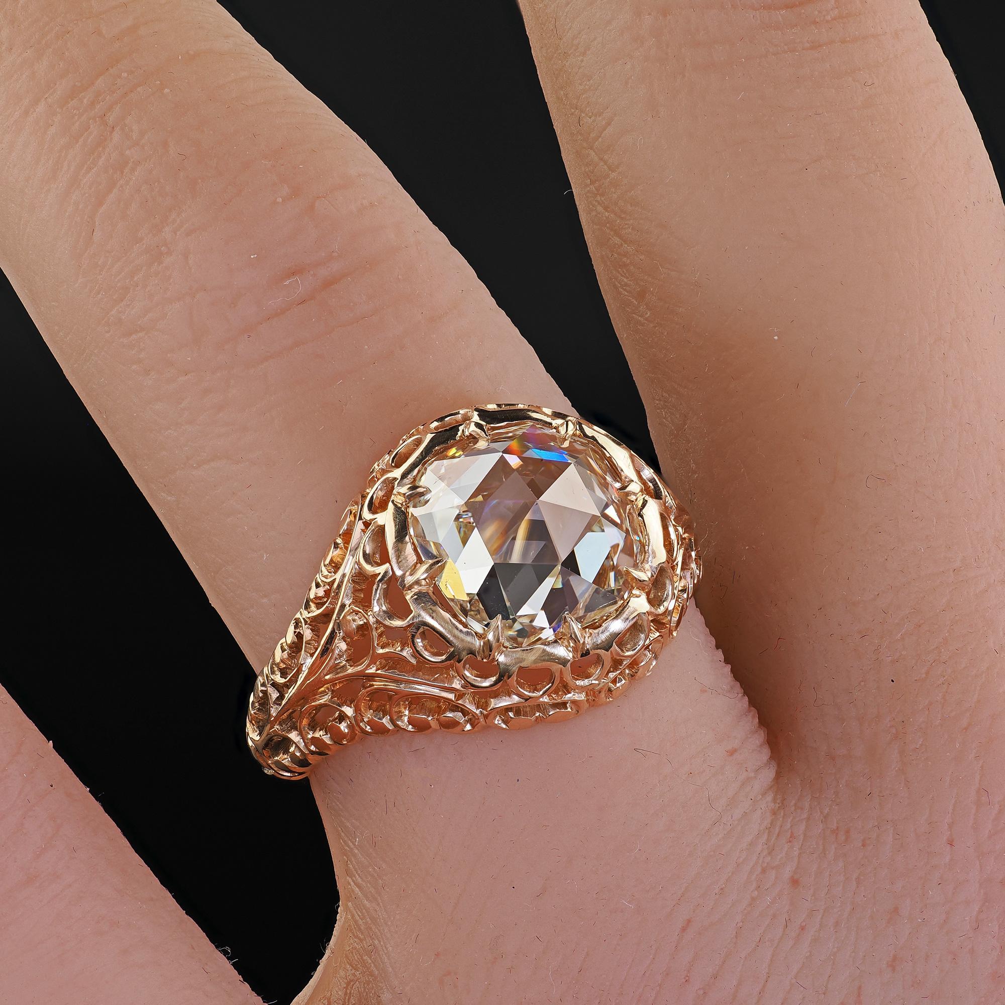 Bague de fiançailles victorienne ancienne en or 14K à filigrane de diamants taillés en rose - GIA en vente 4