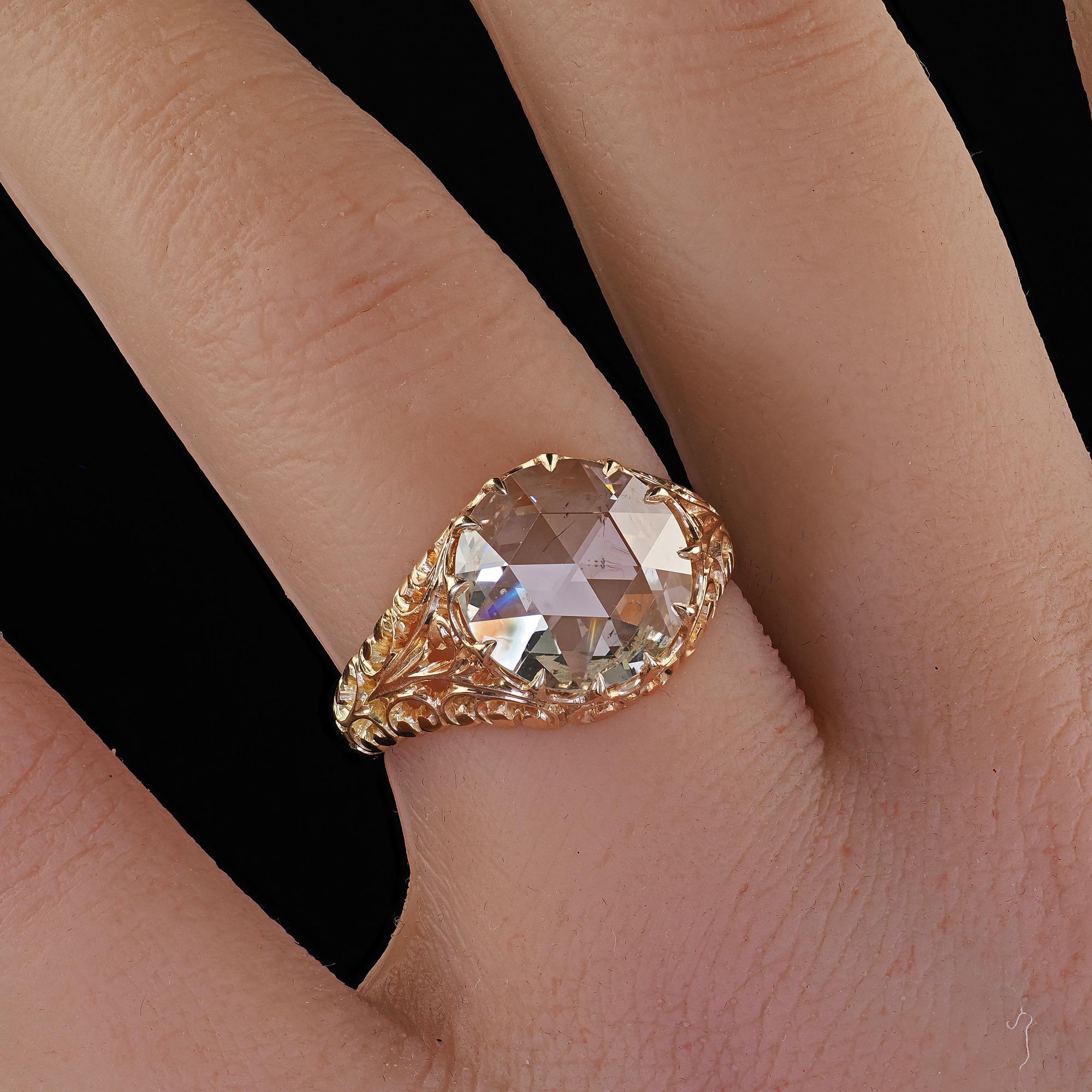 Bague de fiançailles victorienne ancienne en or 14K à filigrane de diamants taillés en rose - GIA en vente 4