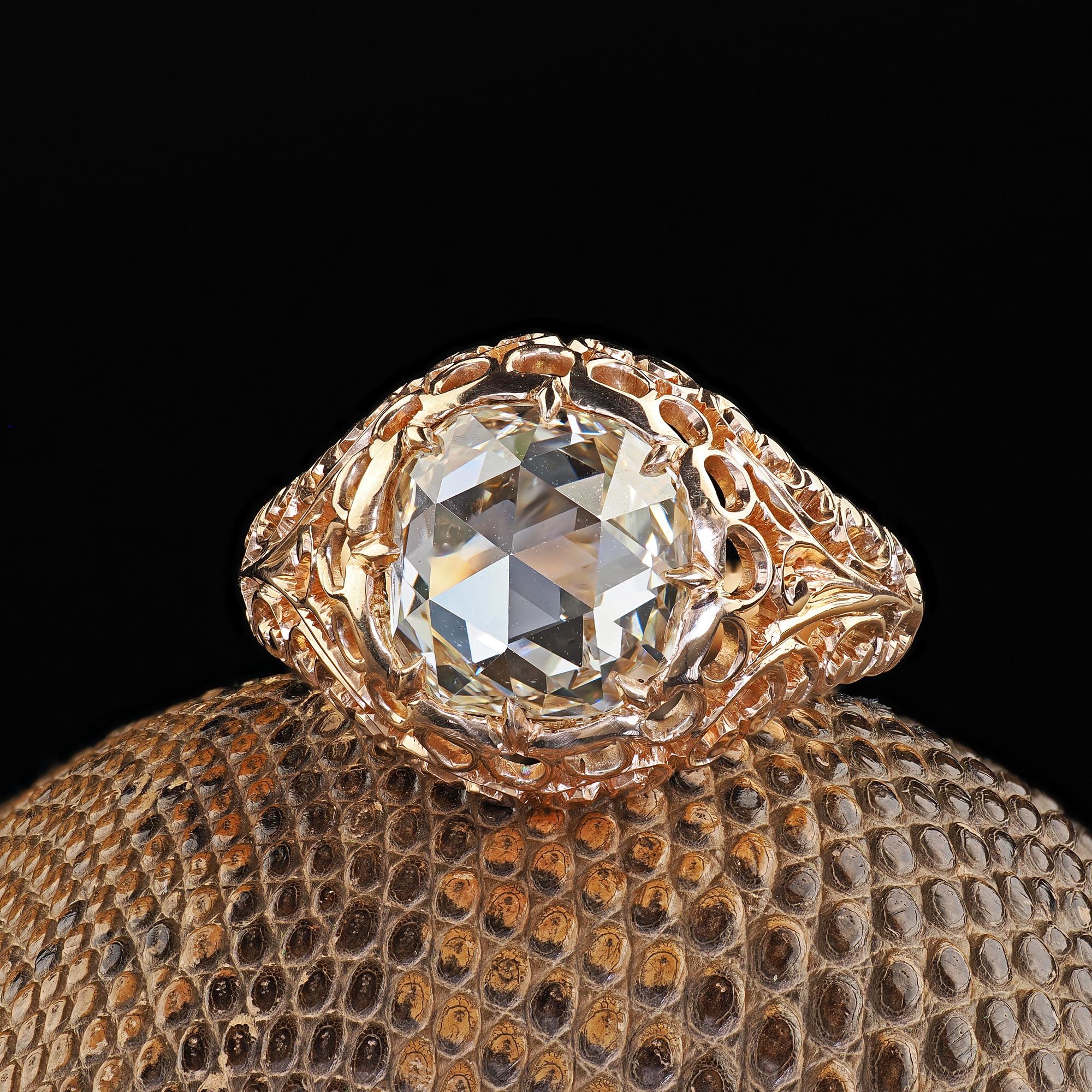 Magnifique bague de fiançailles victorienne ancienne en or 14K à filigrane de diamants taillés en rose - GIA. Cette incroyable bague de fiançailles victorienne à diamant taillé en rose est réalisée en or jaune 14k. La bague est ornée d'un incroyable