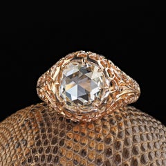 Antique Victorian 14K Gold Rose Cut Diamond Filigree Engagement Ring - GIA