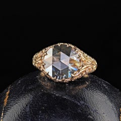 Antiguo anillo de compromiso victoriano de oro de 14 quilates con filigrana de diamantes talla rosa - GIA