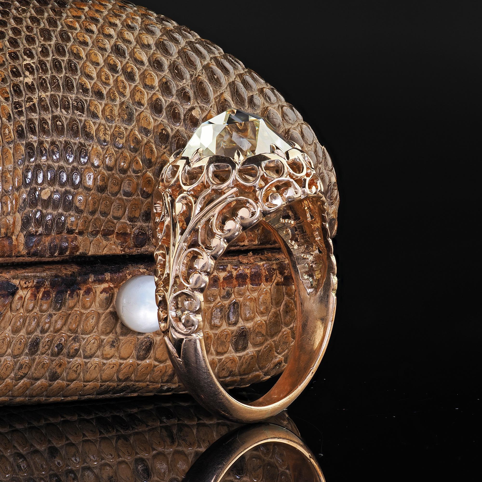 Victorien Bague de fiançailles victorienne ancienne en or 14K à filigrane de diamants taillés en rose - GIA en vente