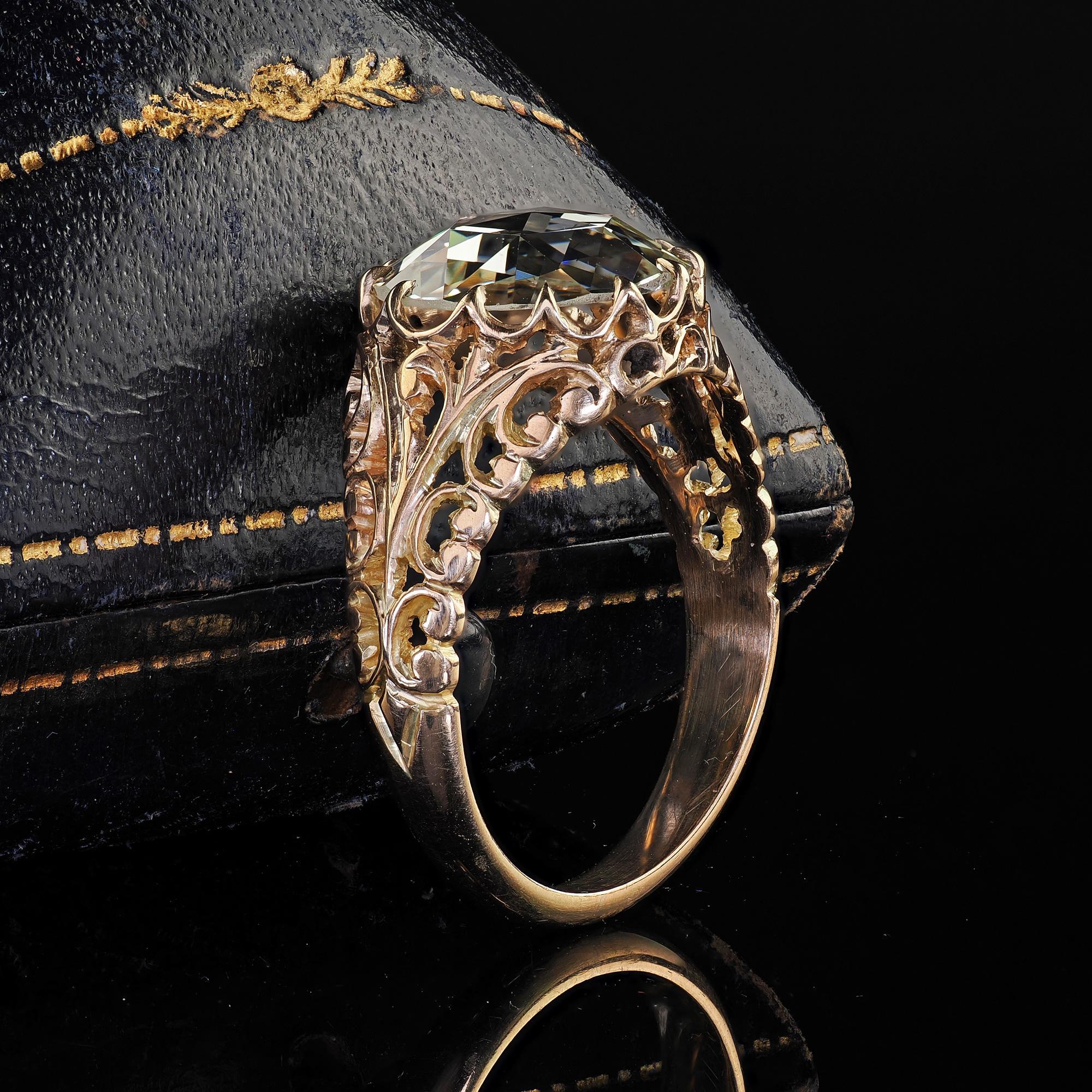 Victorien Bague de fiançailles victorienne ancienne en or 14K à filigrane de diamants taillés en rose - GIA en vente