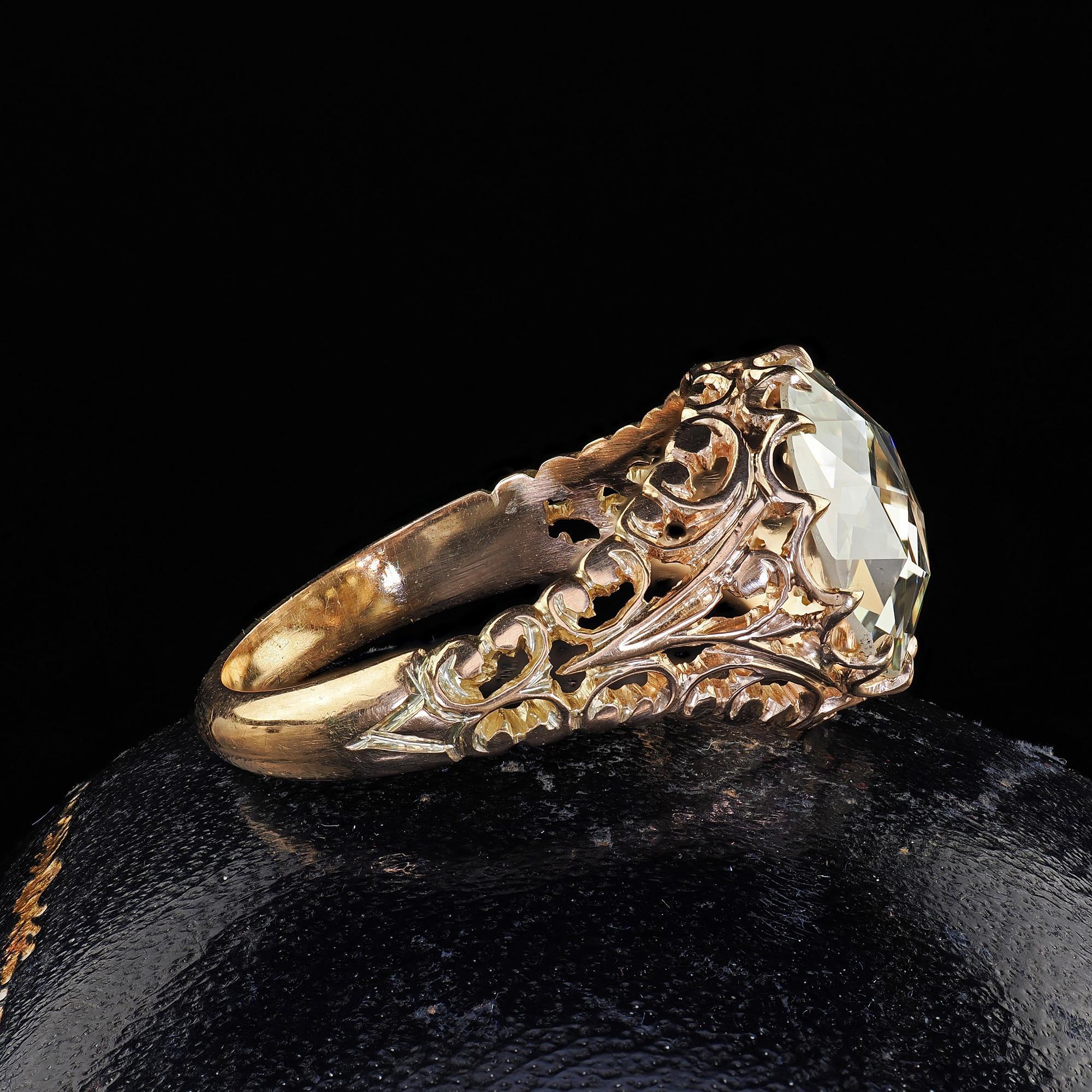 Taille rose Bague de fiançailles victorienne ancienne en or 14K à filigrane de diamants taillés en rose - GIA en vente