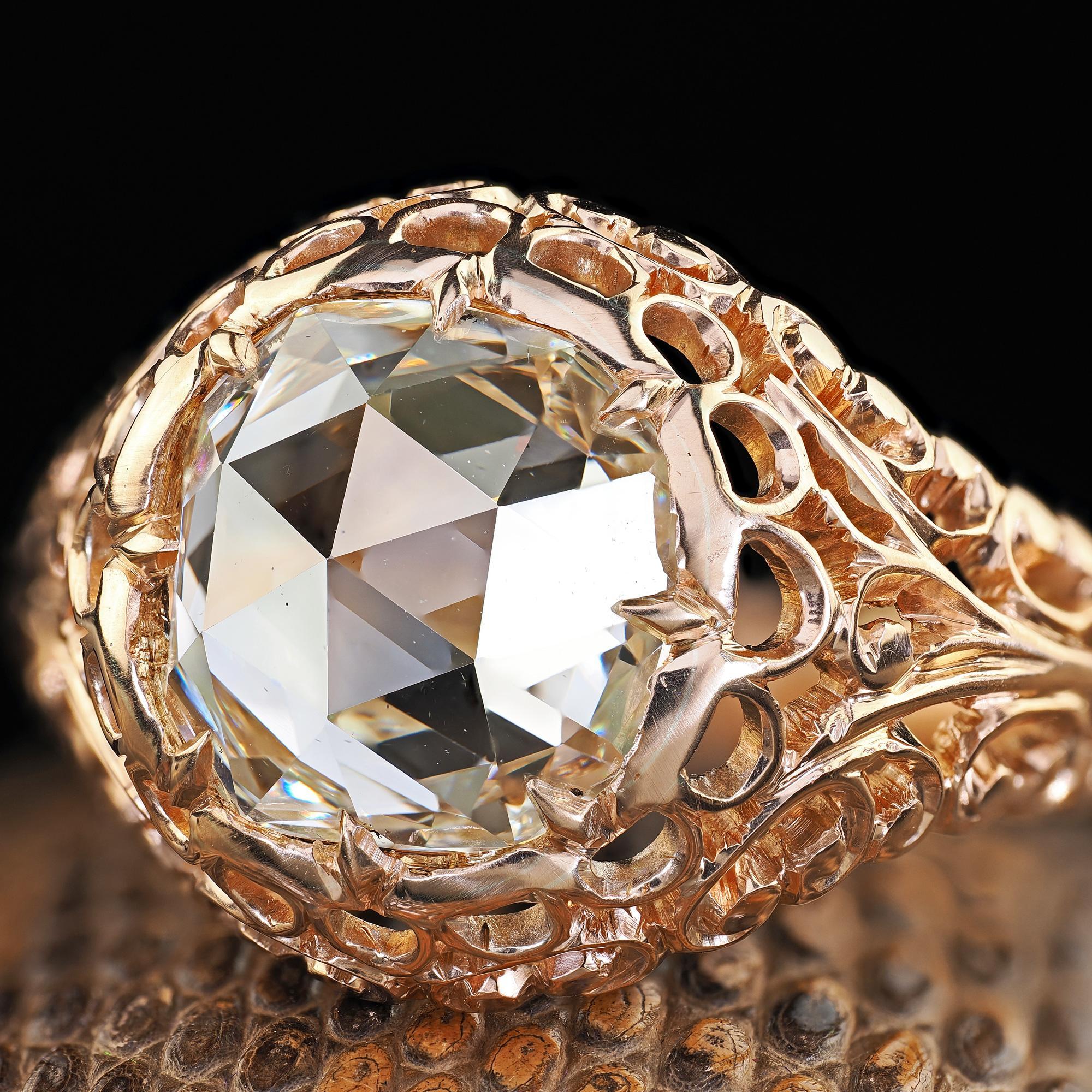 Bague de fiançailles victorienne ancienne en or 14K à filigrane de diamants taillés en rose - GIA Pour femmes en vente