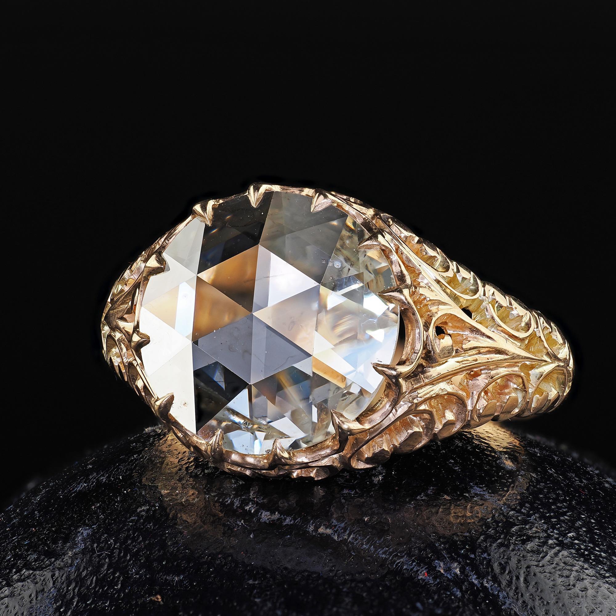 Bague de fiançailles victorienne ancienne en or 14K à filigrane de diamants taillés en rose - GIA Pour femmes en vente