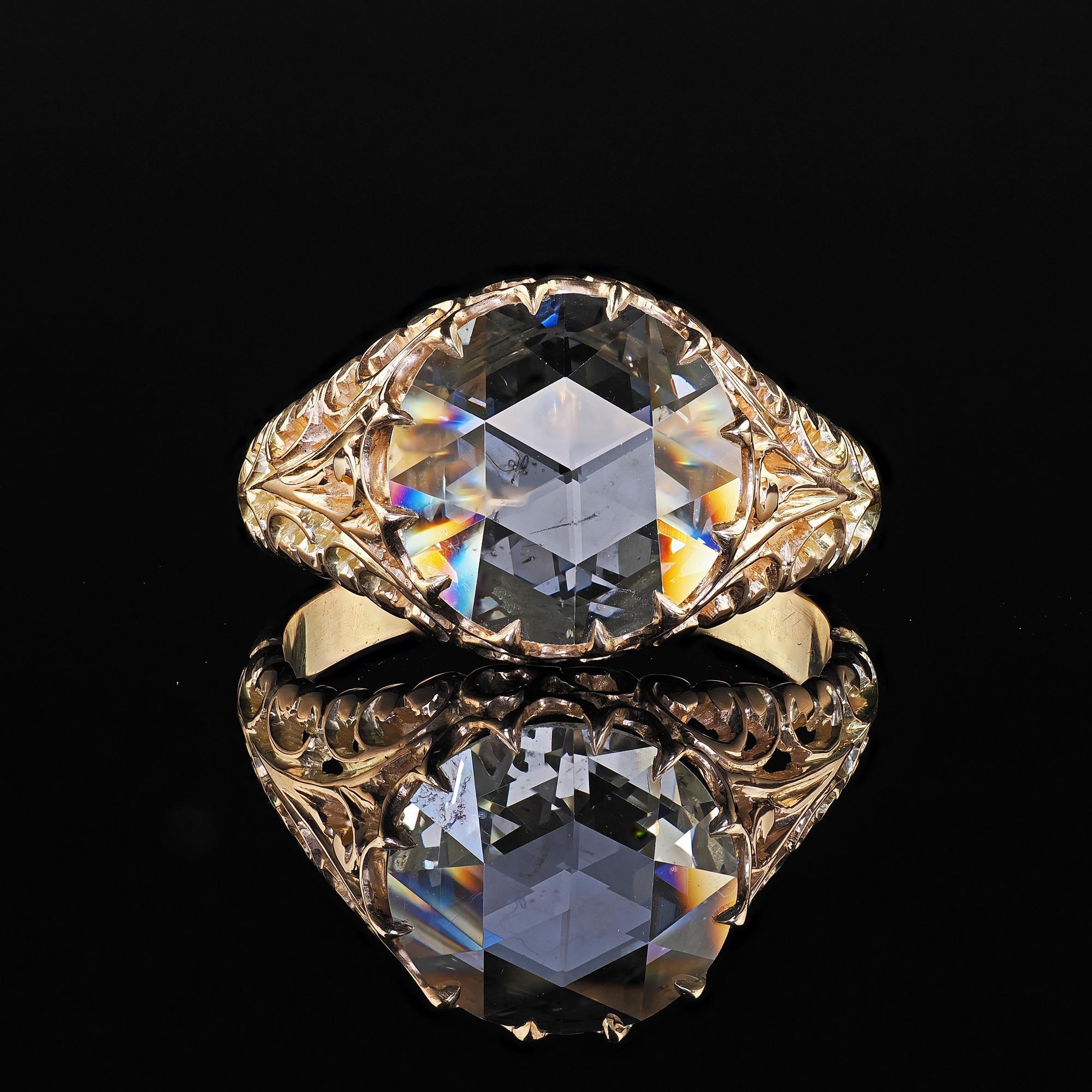 Bague de fiançailles victorienne ancienne en or 14K à filigrane de diamants taillés en rose - GIA en vente 1