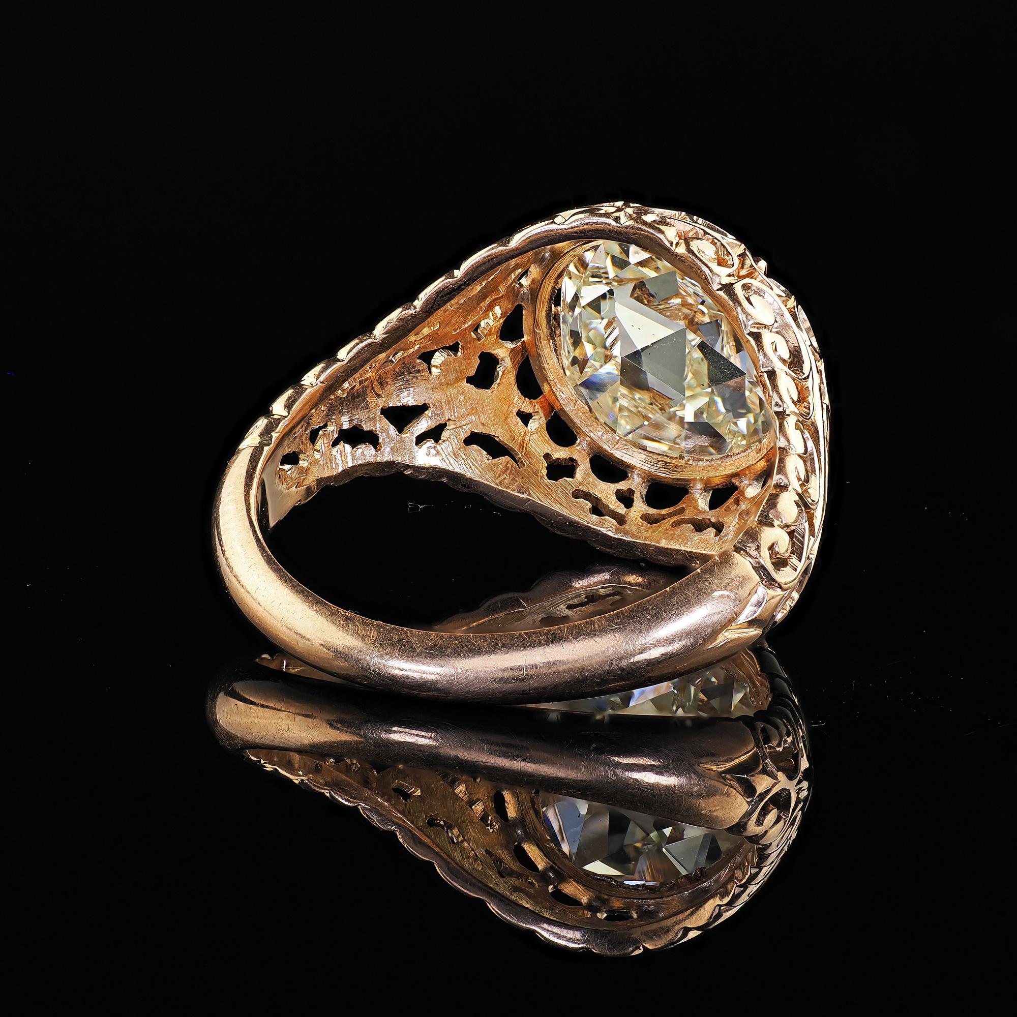 Bague de fiançailles victorienne ancienne en or 14K à filigrane de diamants taillés en rose - GIA en vente 2