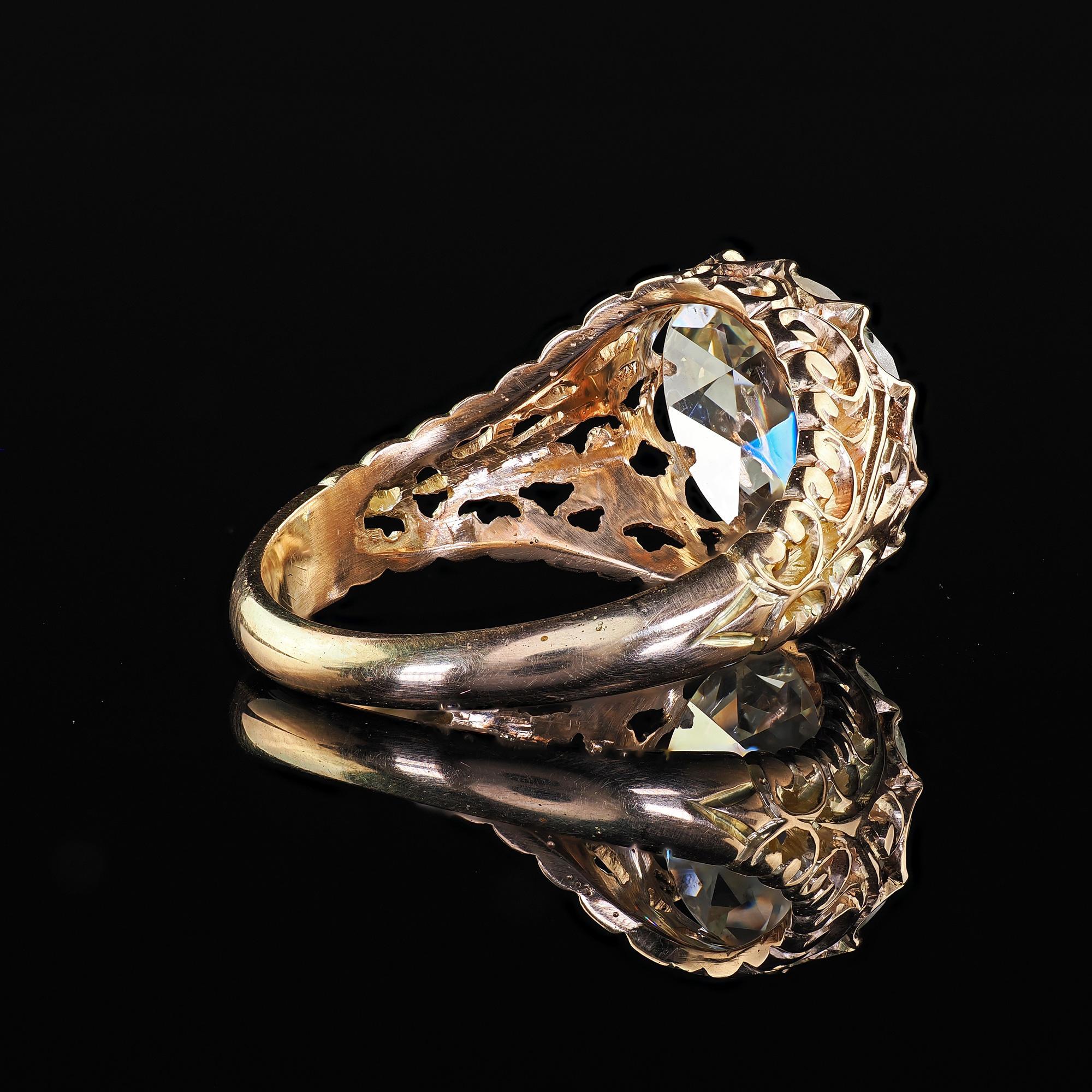 Bague de fiançailles victorienne ancienne en or 14K à filigrane de diamants taillés en rose - GIA en vente 2