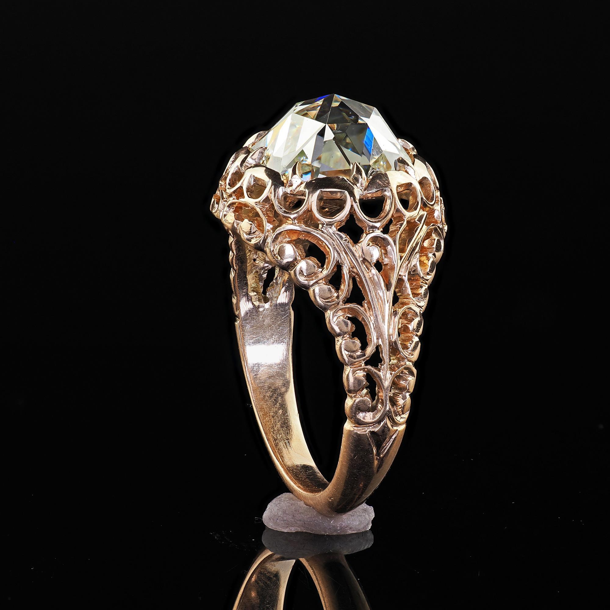 Bague de fiançailles victorienne ancienne en or 14K à filigrane de diamants taillés en rose - GIA en vente 3