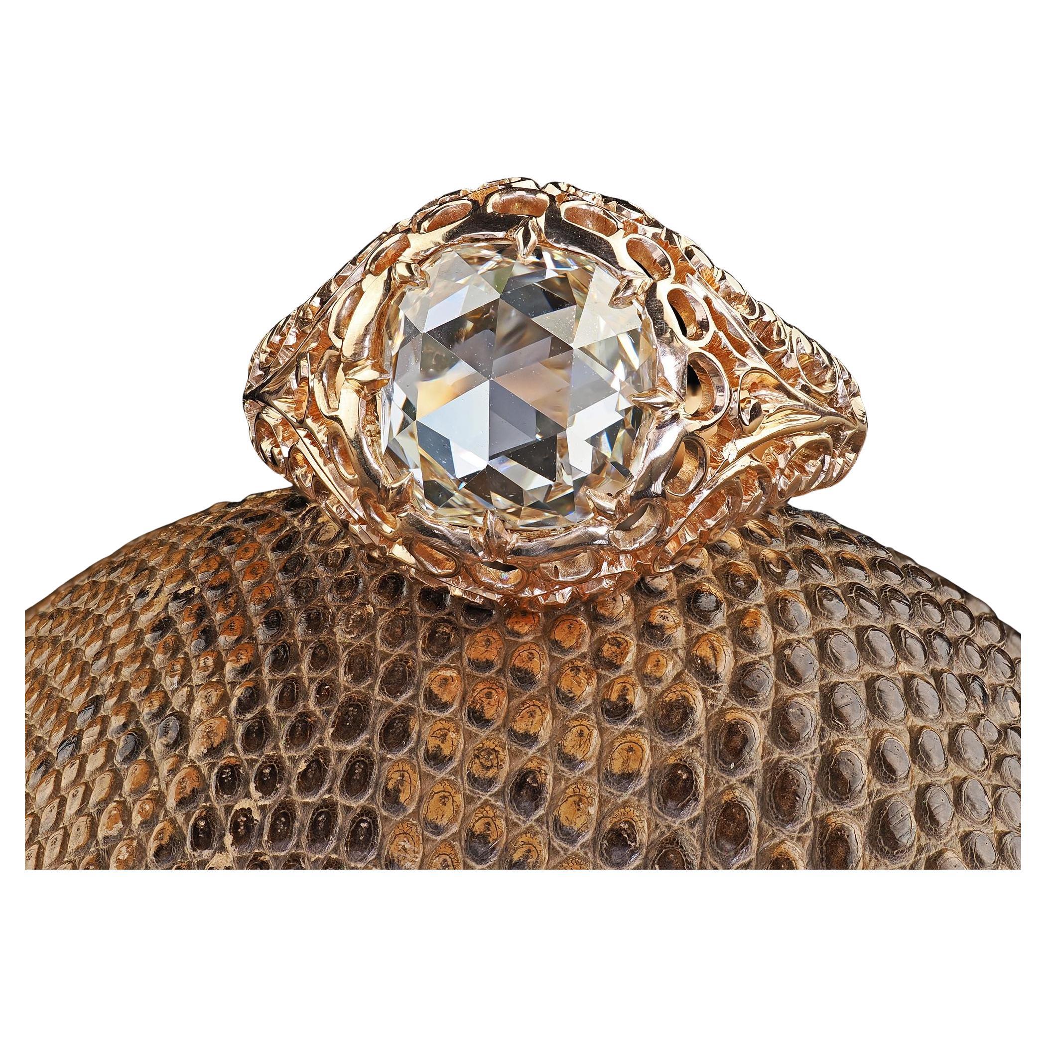 Bague de fiançailles victorienne ancienne en or 14K à filigrane de diamants taillés en rose - GIA