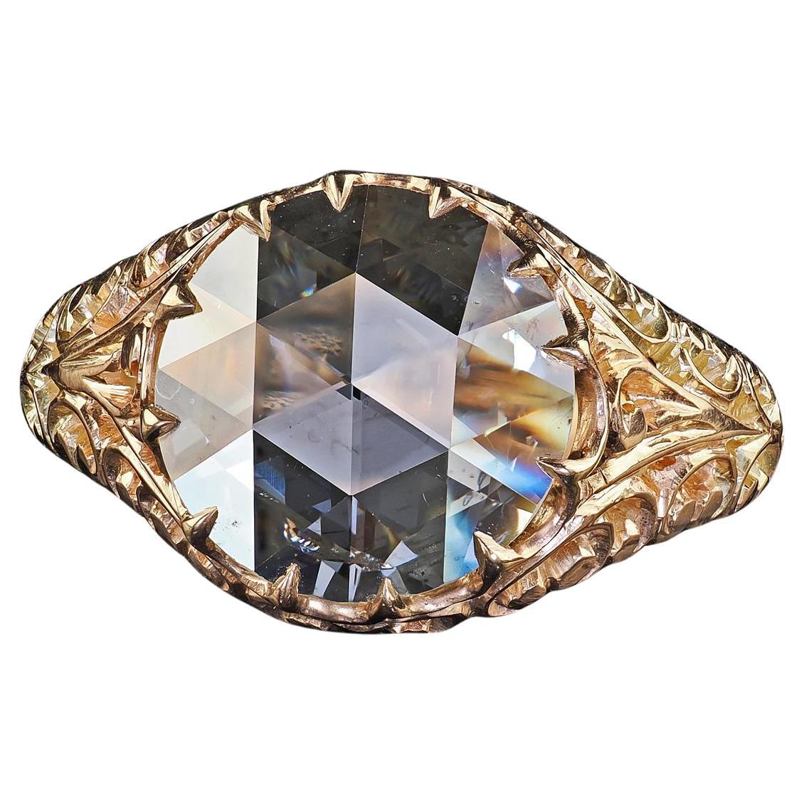 Antique Victorian 14K Gold Rose Cut Diamond Filigree Engagement Ring - GIA