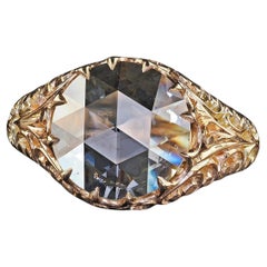 Antique Victorian 14K Gold Rose Cut Diamond Filigree Engagement Ring - GIA