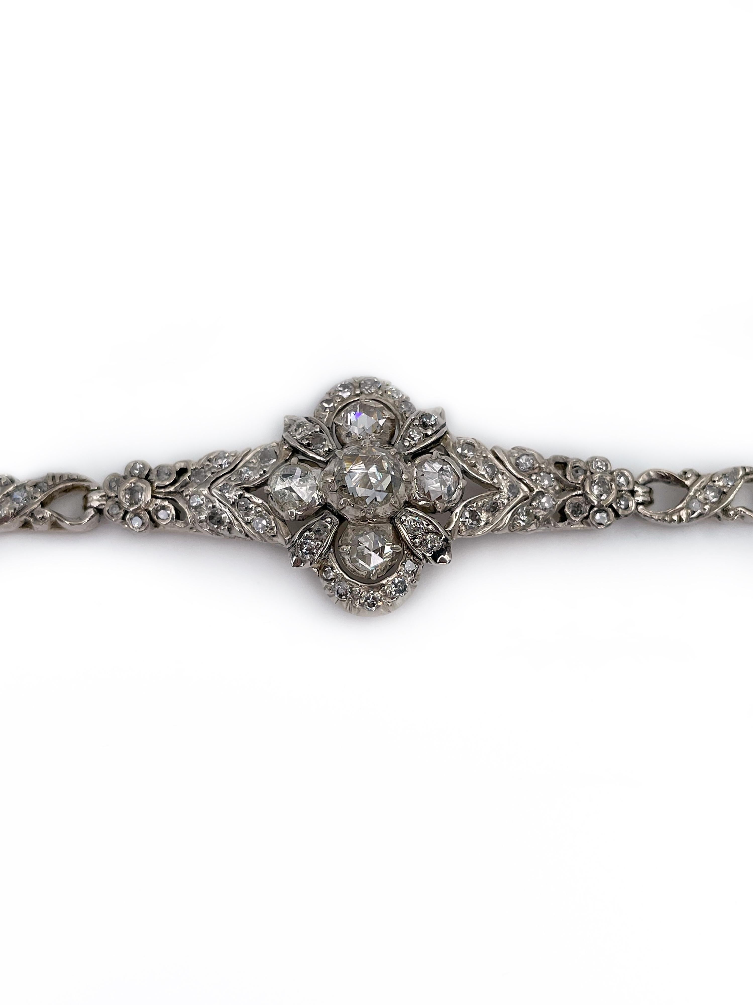 Antique Victorian 14 Karat Gold Rose Cut Diamond Floral Design Bracelet In Good Condition In Vilnius, LT