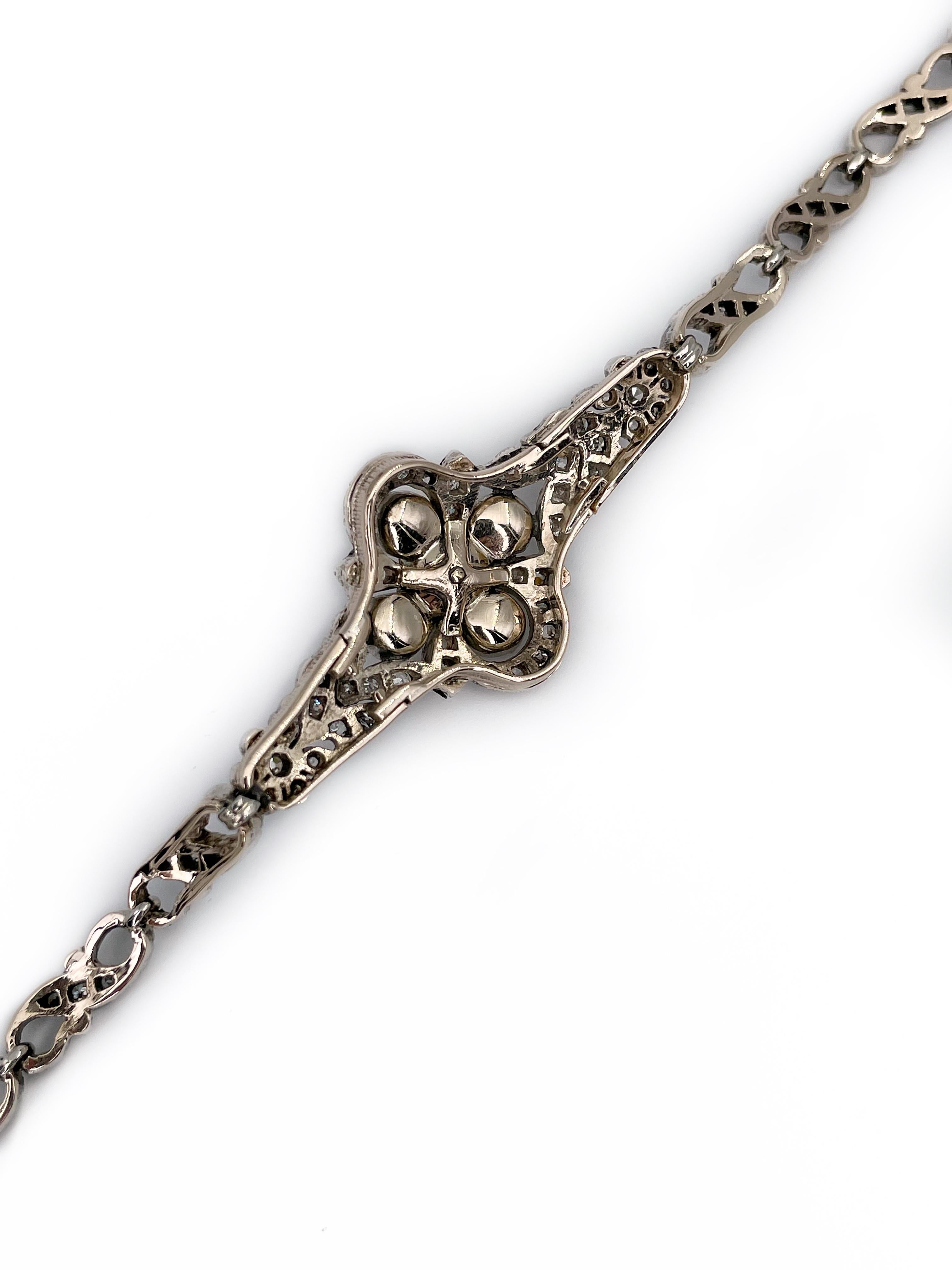 Antique Victorian 14 Karat Gold Rose Cut Diamond Floral Design Bracelet 2