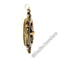 Antique Victorian 14k Gold Seed Pearl & Black Enamel Etched Oval Locket Pendant